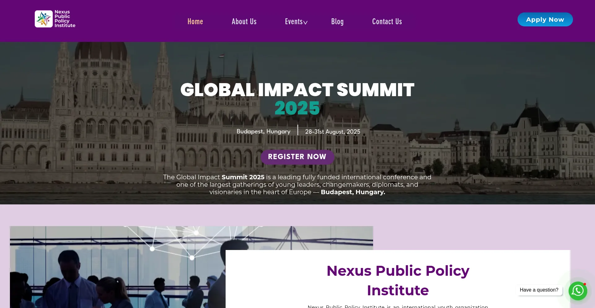 Website screenshot of Nexuspolicyinstitute.org
