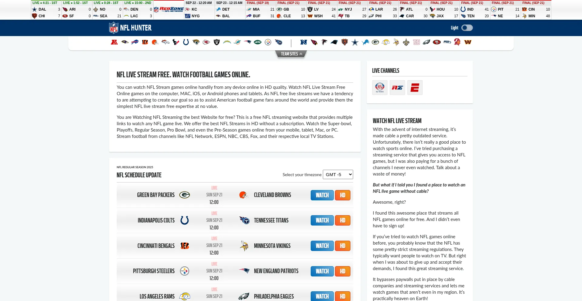 Nflhunter.com Screenshot