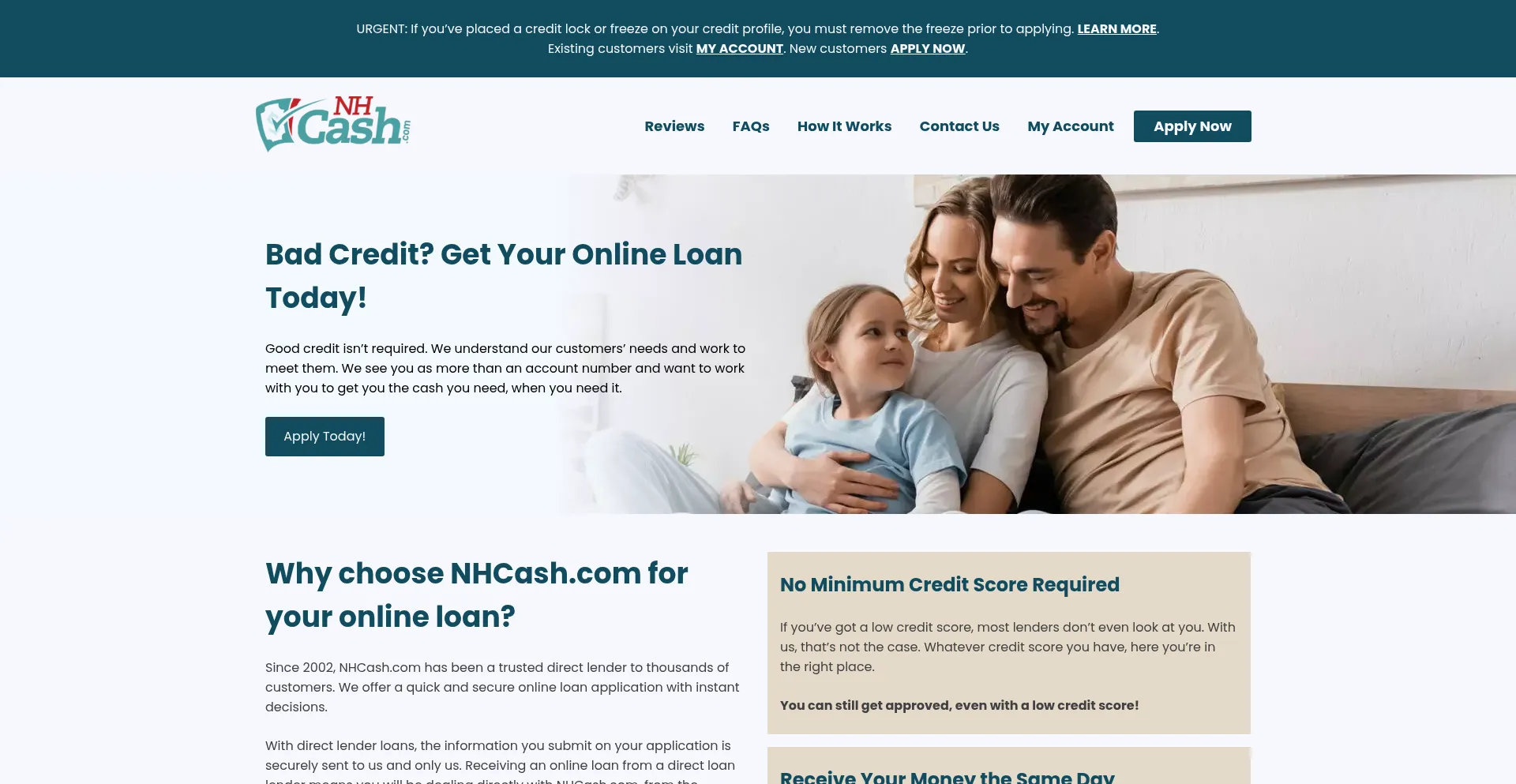 Website screenshot of Nhcash.com