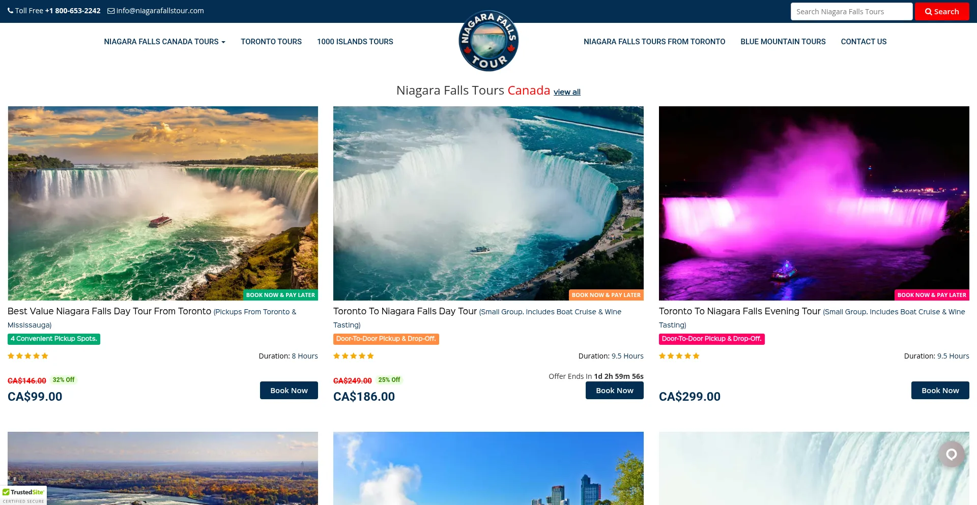 Website screenshot of Niagarafallstour.com