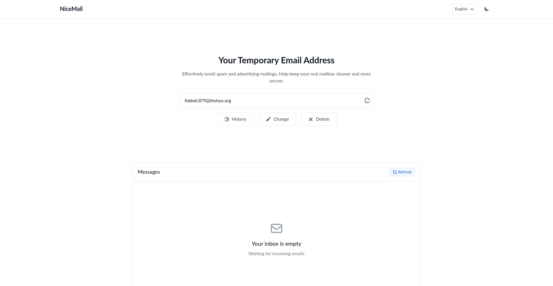 Website screenshot of Nicemail.cc