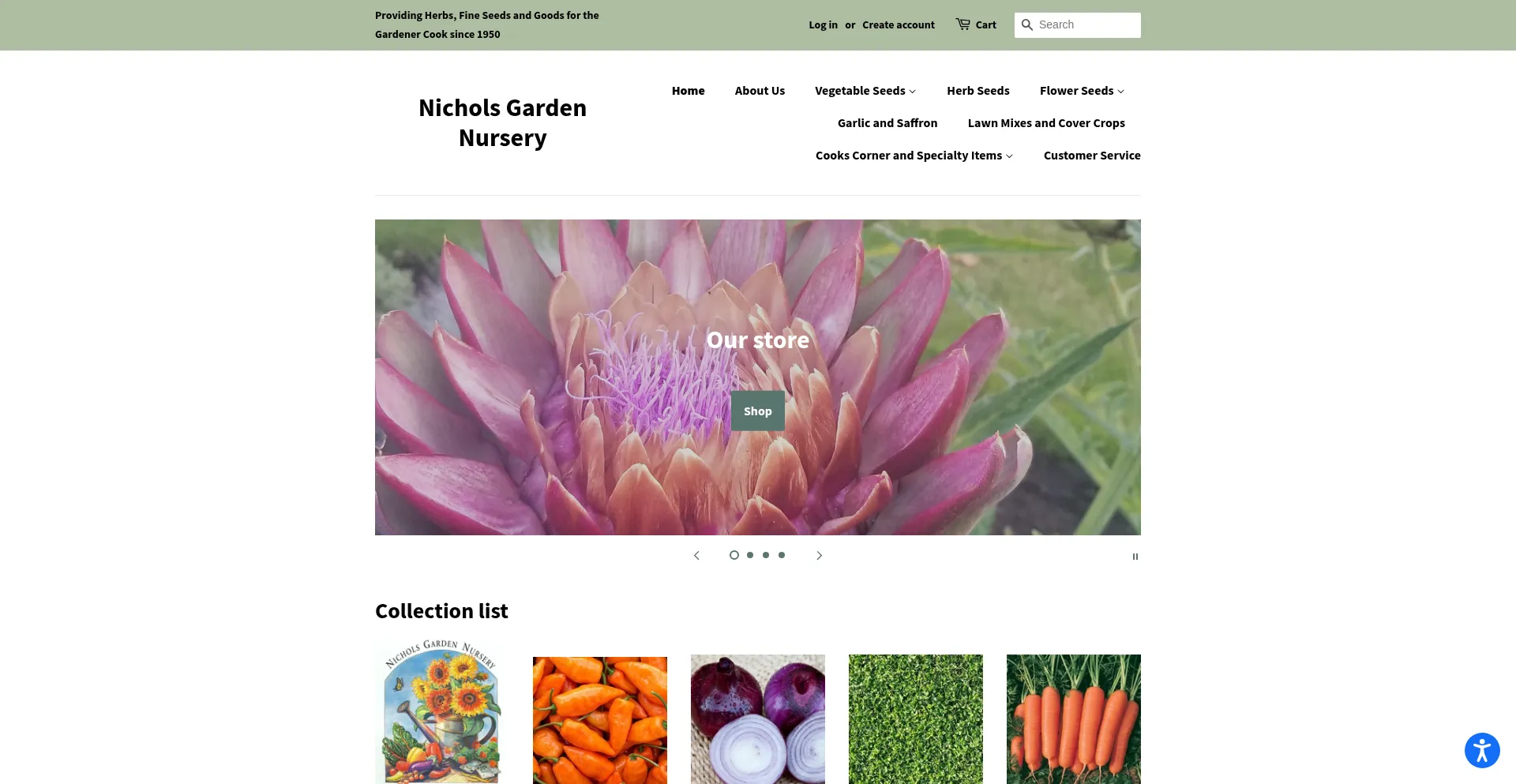 Website screenshot of Nicholsgardennursery.com