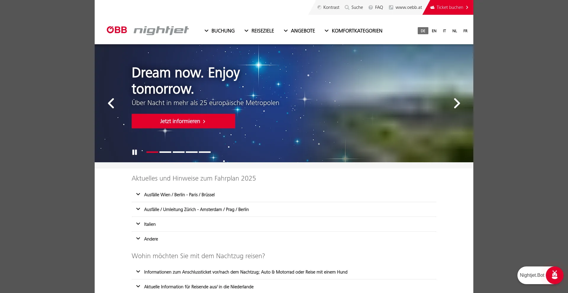 Nightjet.com Screenshot