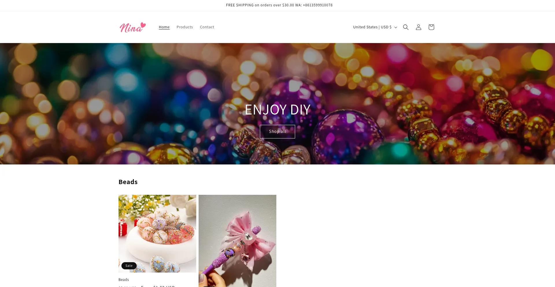 Website screenshot of Ninashop.cn