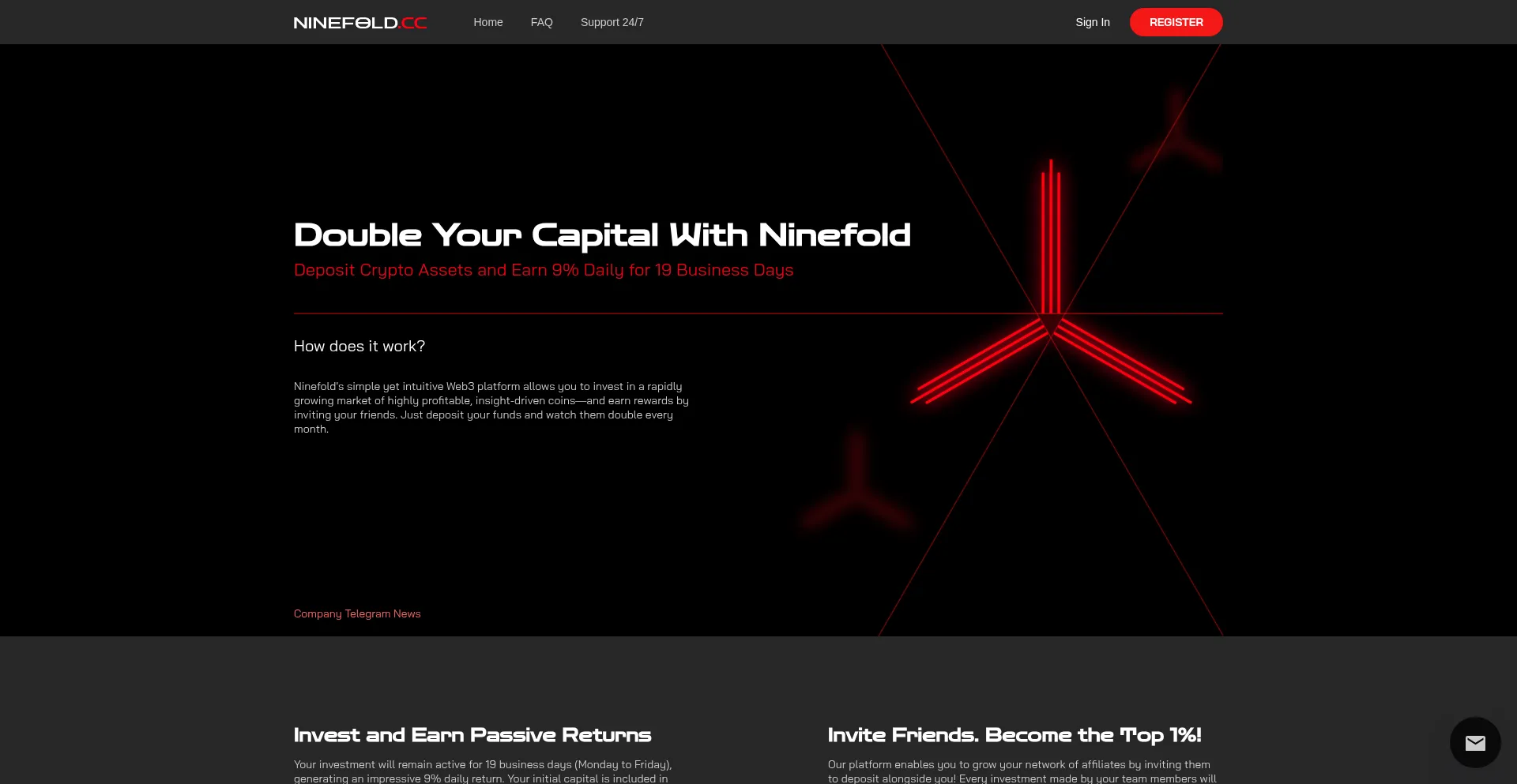 Website screenshot of Ninefold.cc
