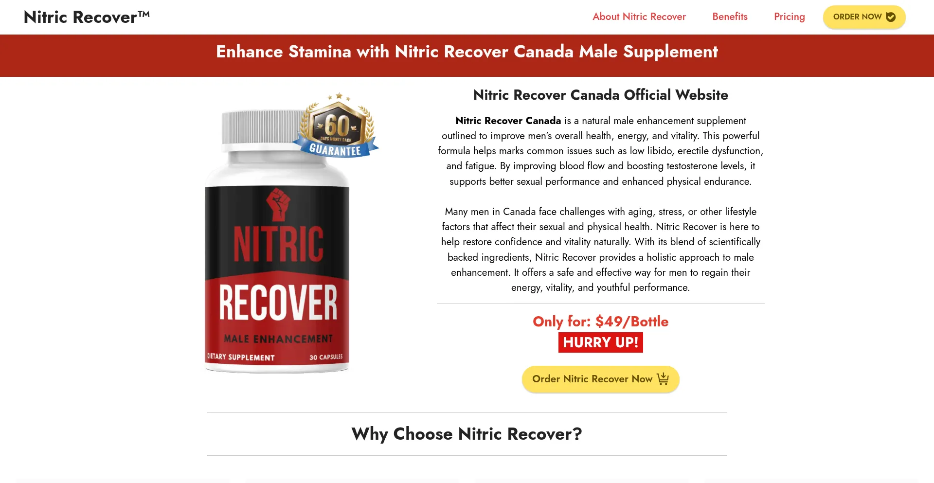 Website screenshot of Nitricrecover.ca