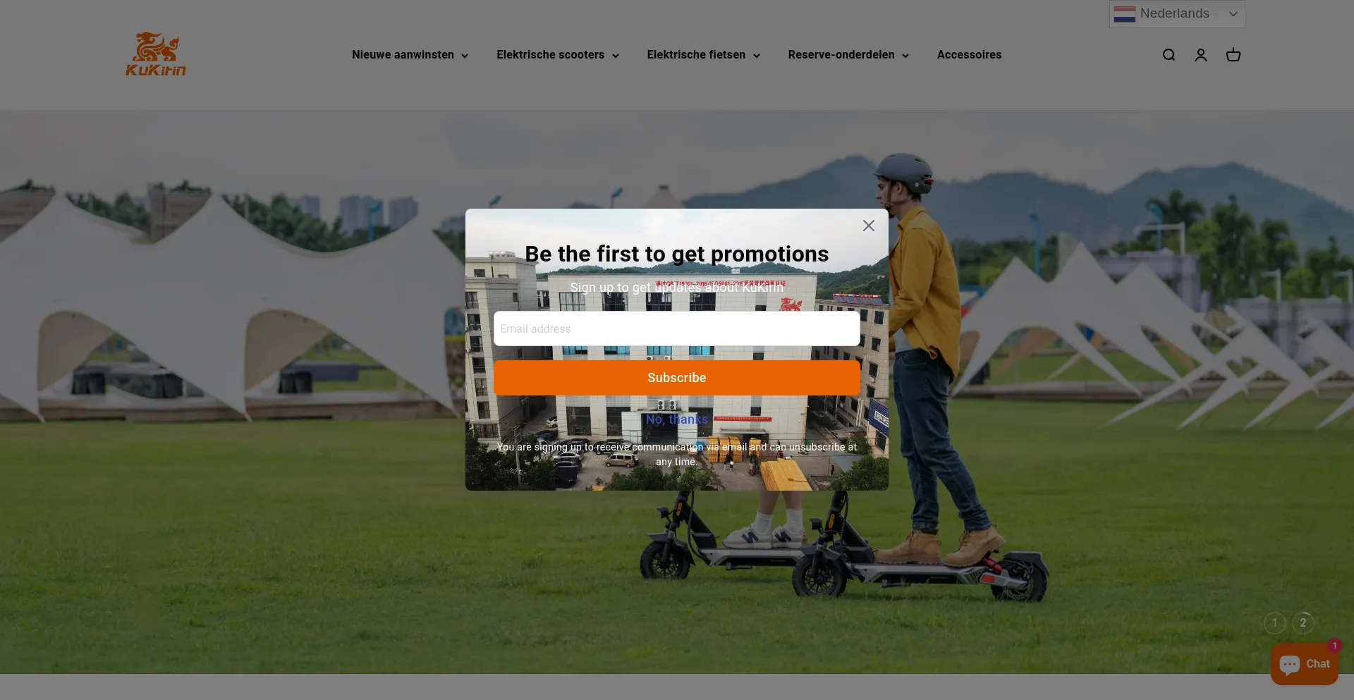 Website screenshot of Nl.kukirin-escooter.com