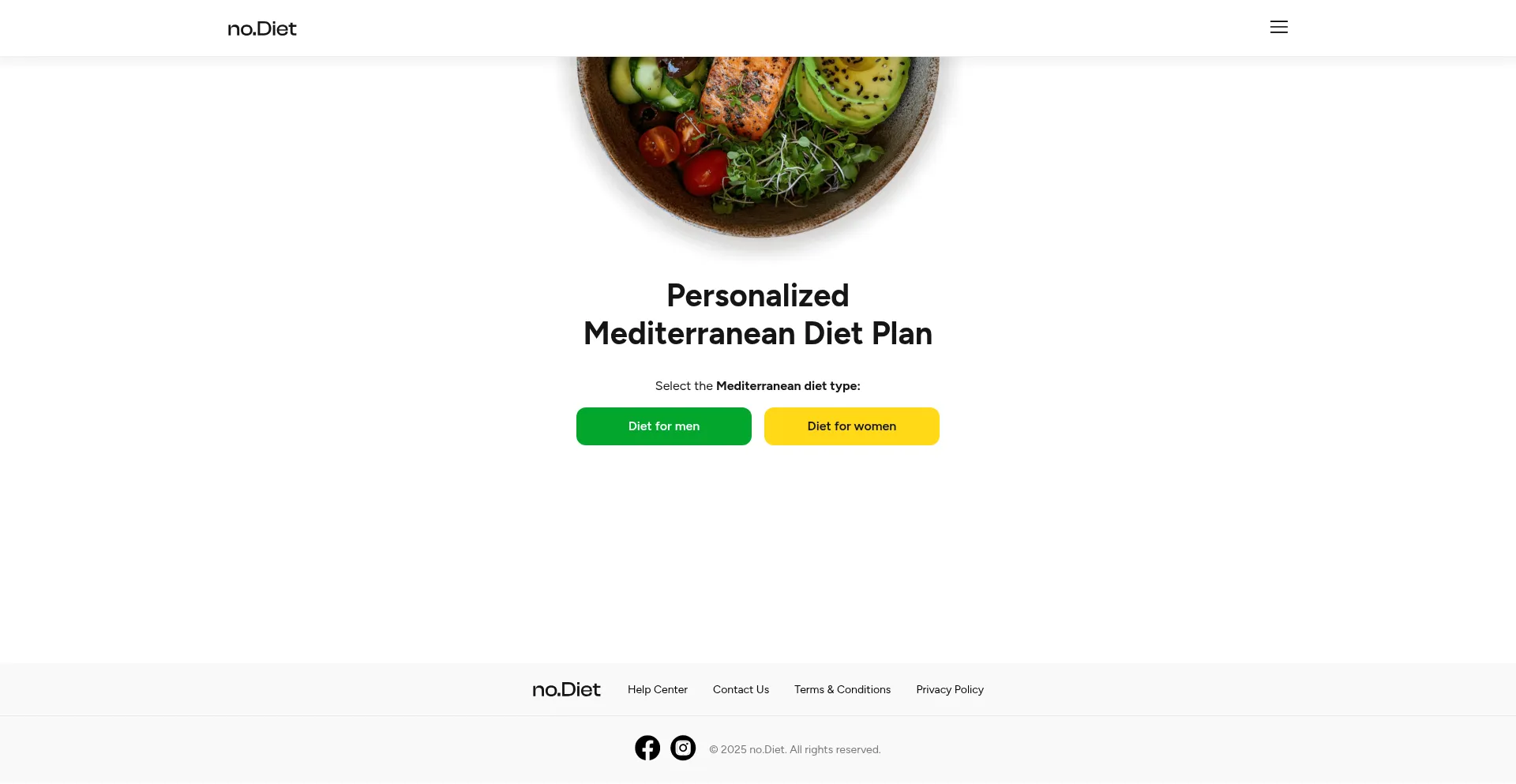 Website screenshot of No.diet