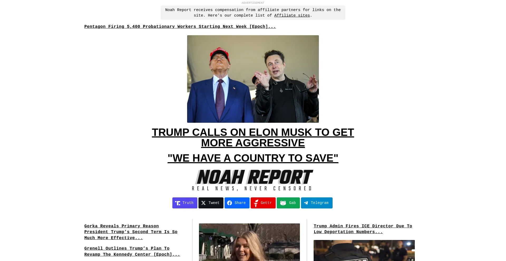 Website screenshot of Noahreport.com