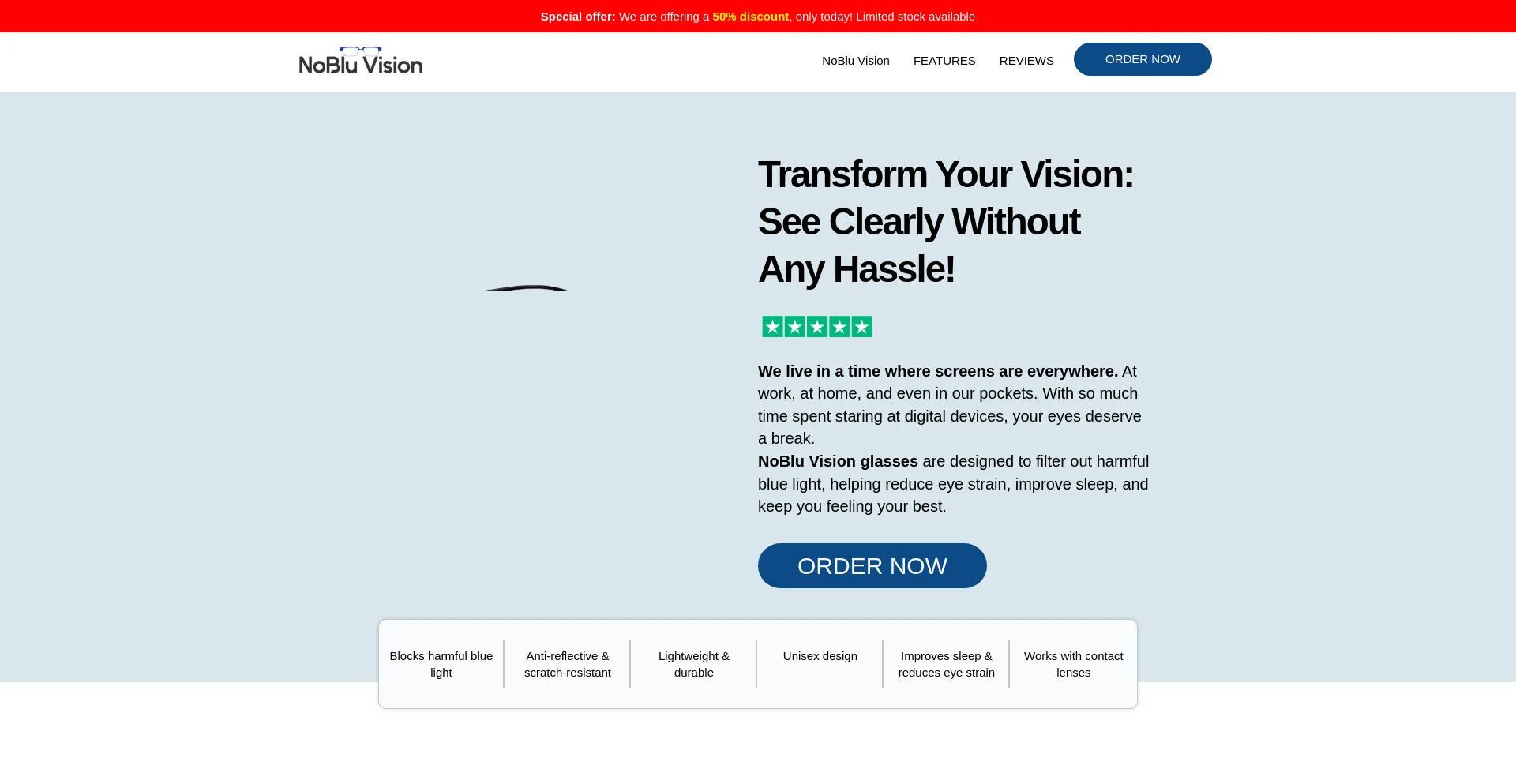 Website screenshot of Noblu-glasses.com