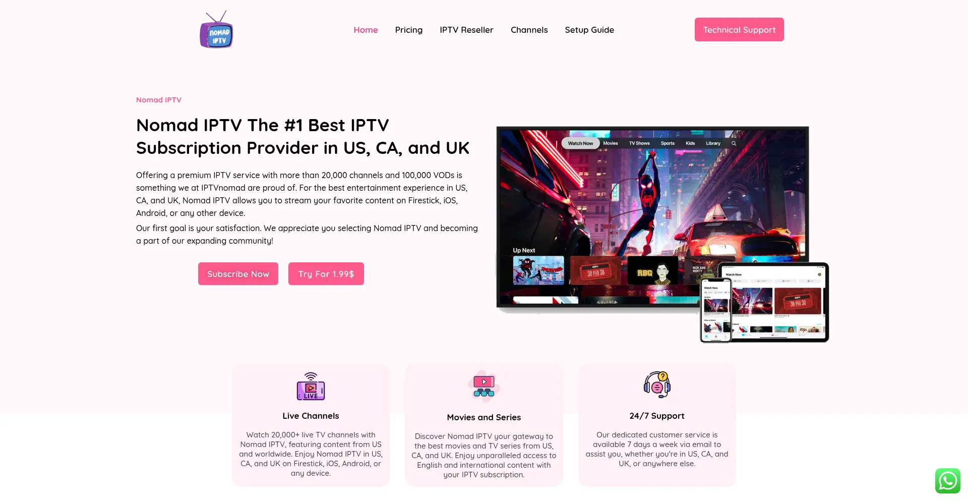 Website screenshot of Nomadiptv.tv