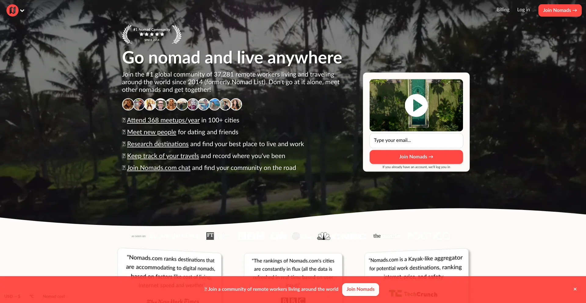 Website screenshot of Nomads.com