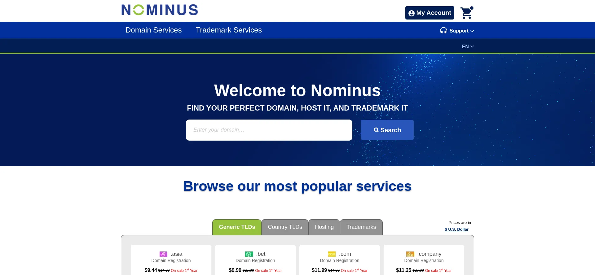 Website screenshot of Nominus.com