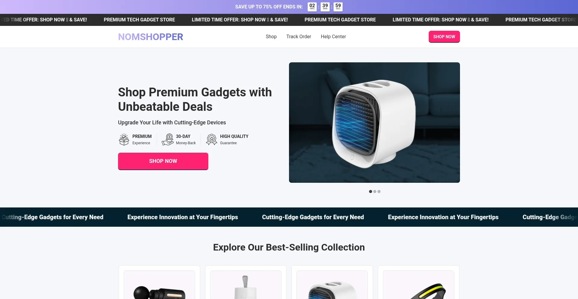 Website screenshot of Nomshopper.com