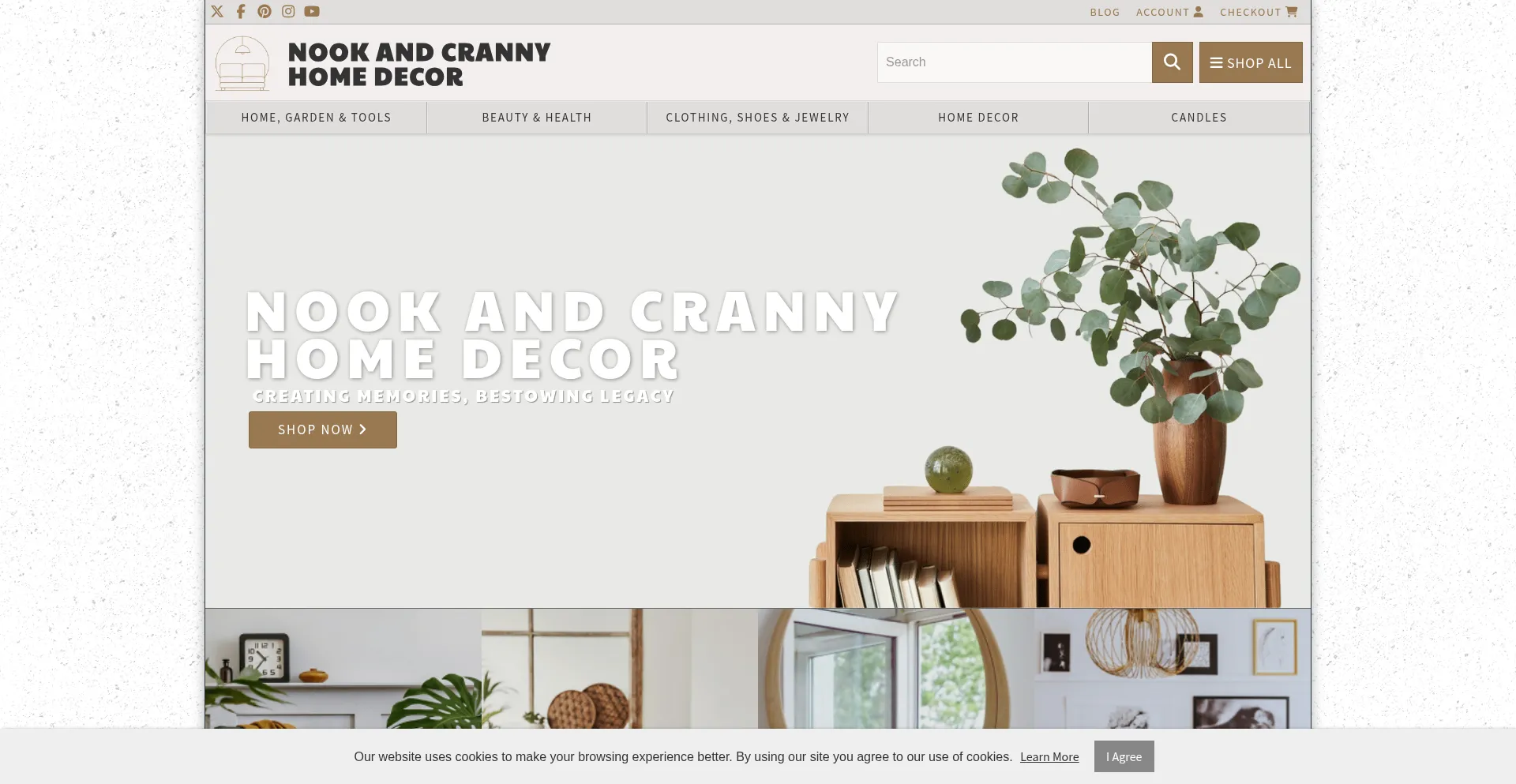 Website screenshot of Nookandcrannyhomedecor.com