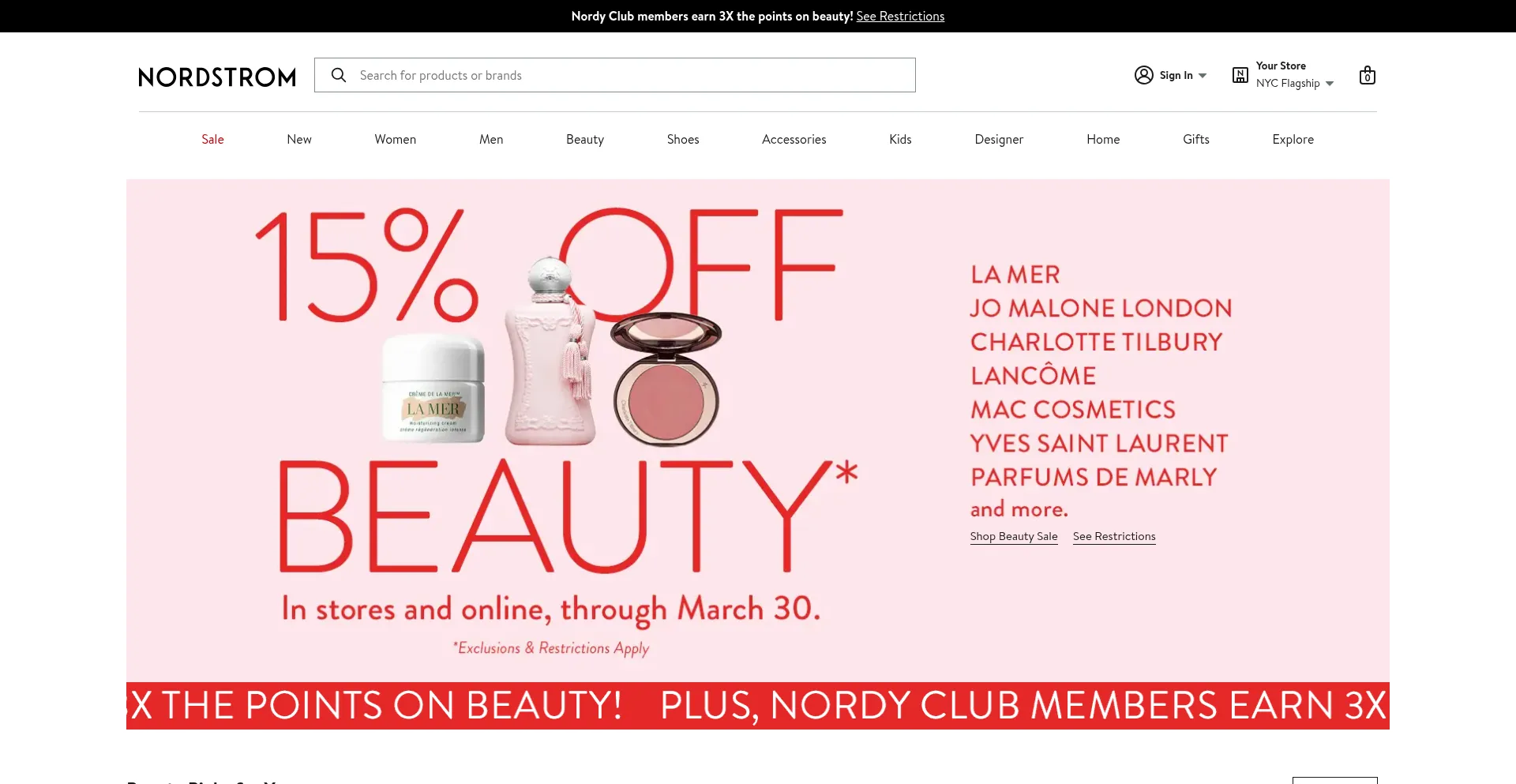 Website screenshot of Nordstrom.com