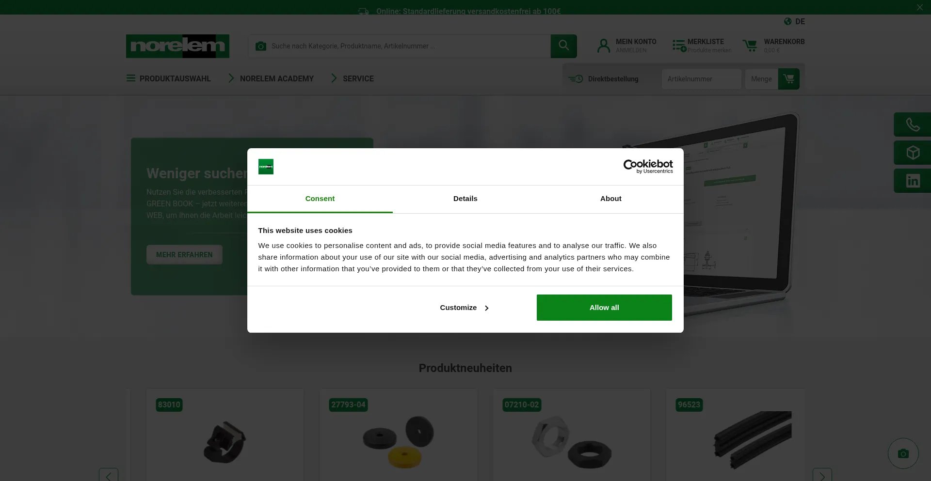 Website screenshot of Norelem.de