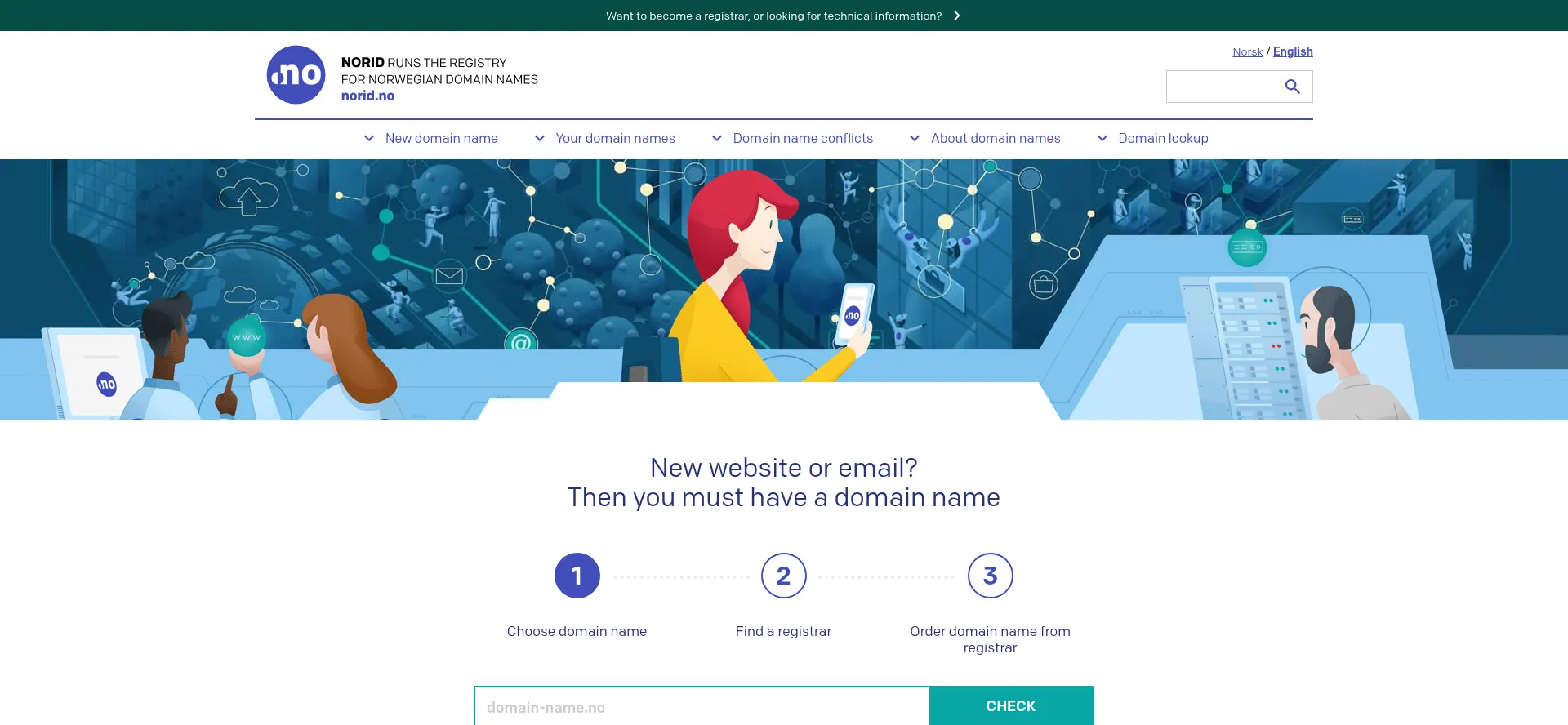 Website screenshot of Norid.no
