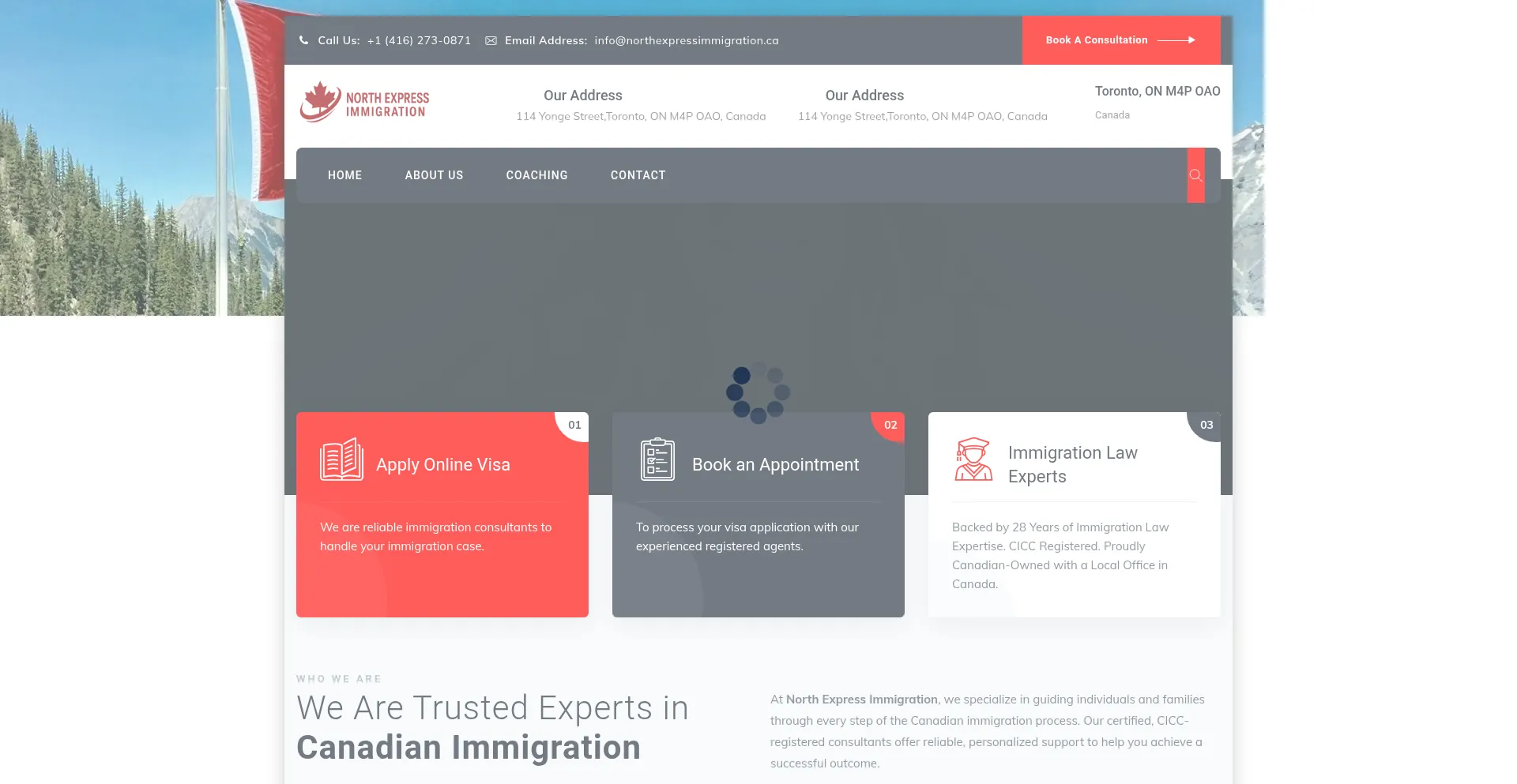 Website screenshot of Northexpressimmigration.ca