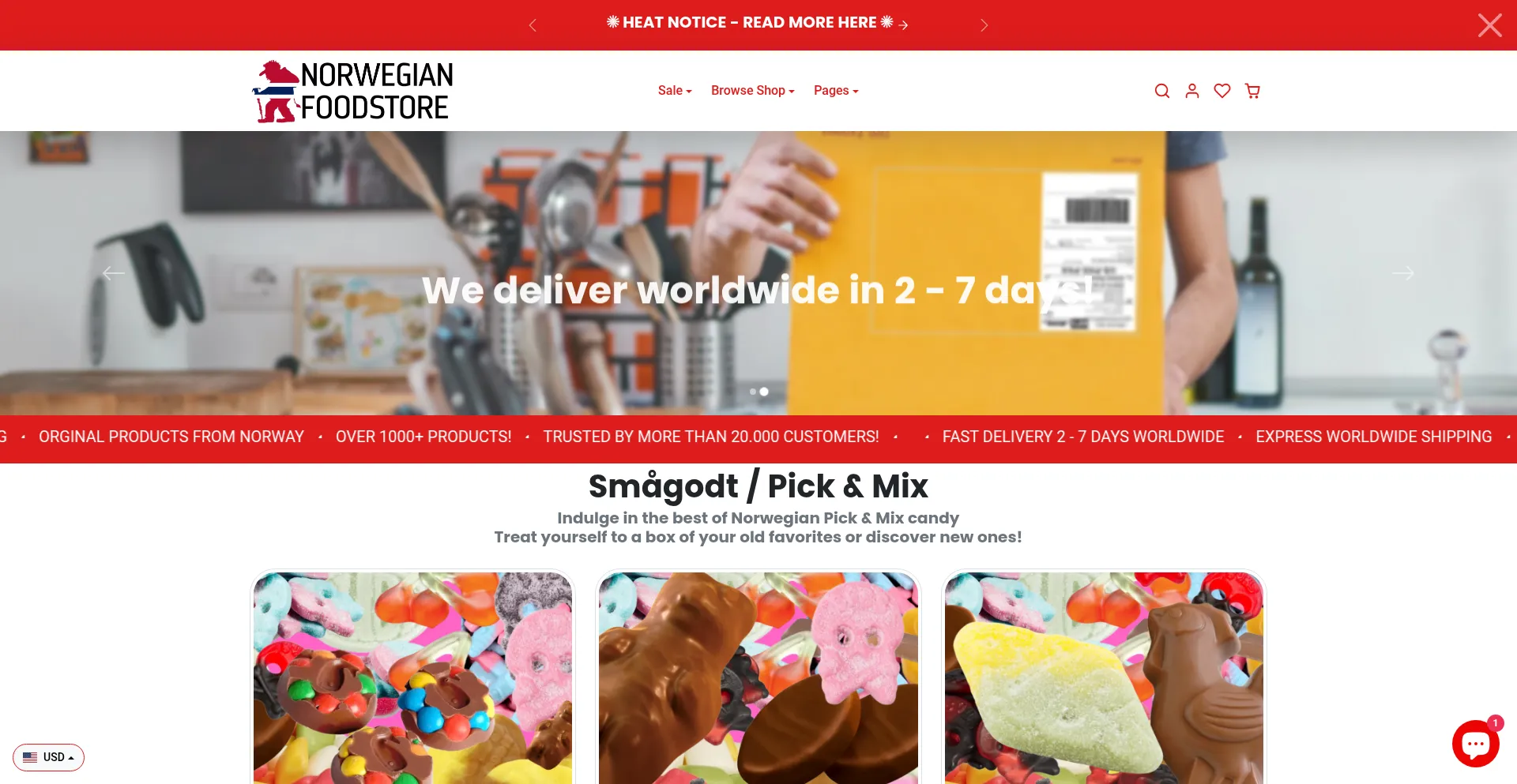 Website screenshot of Norwegianfoodstore.com