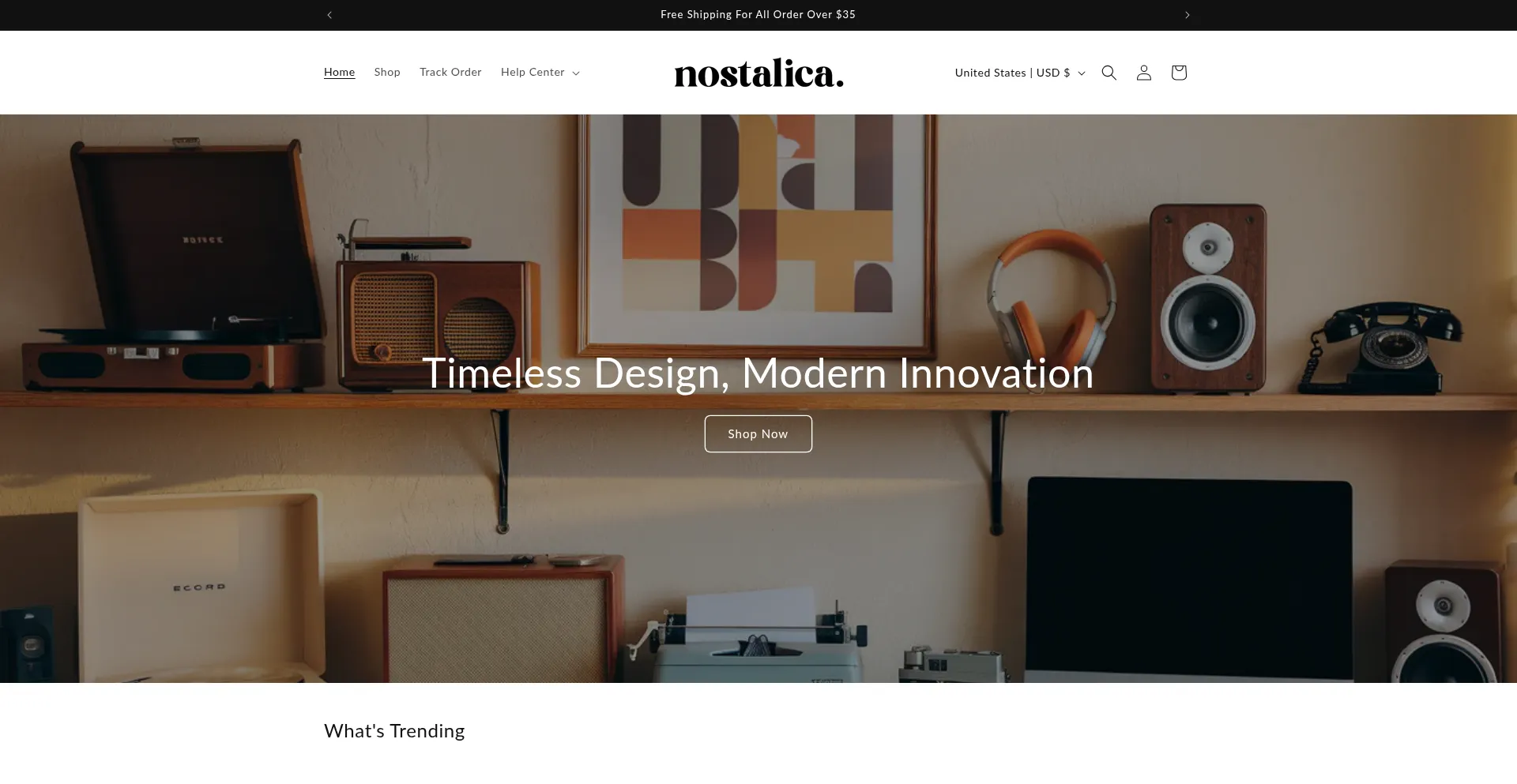 Website screenshot of Nostalica.shop