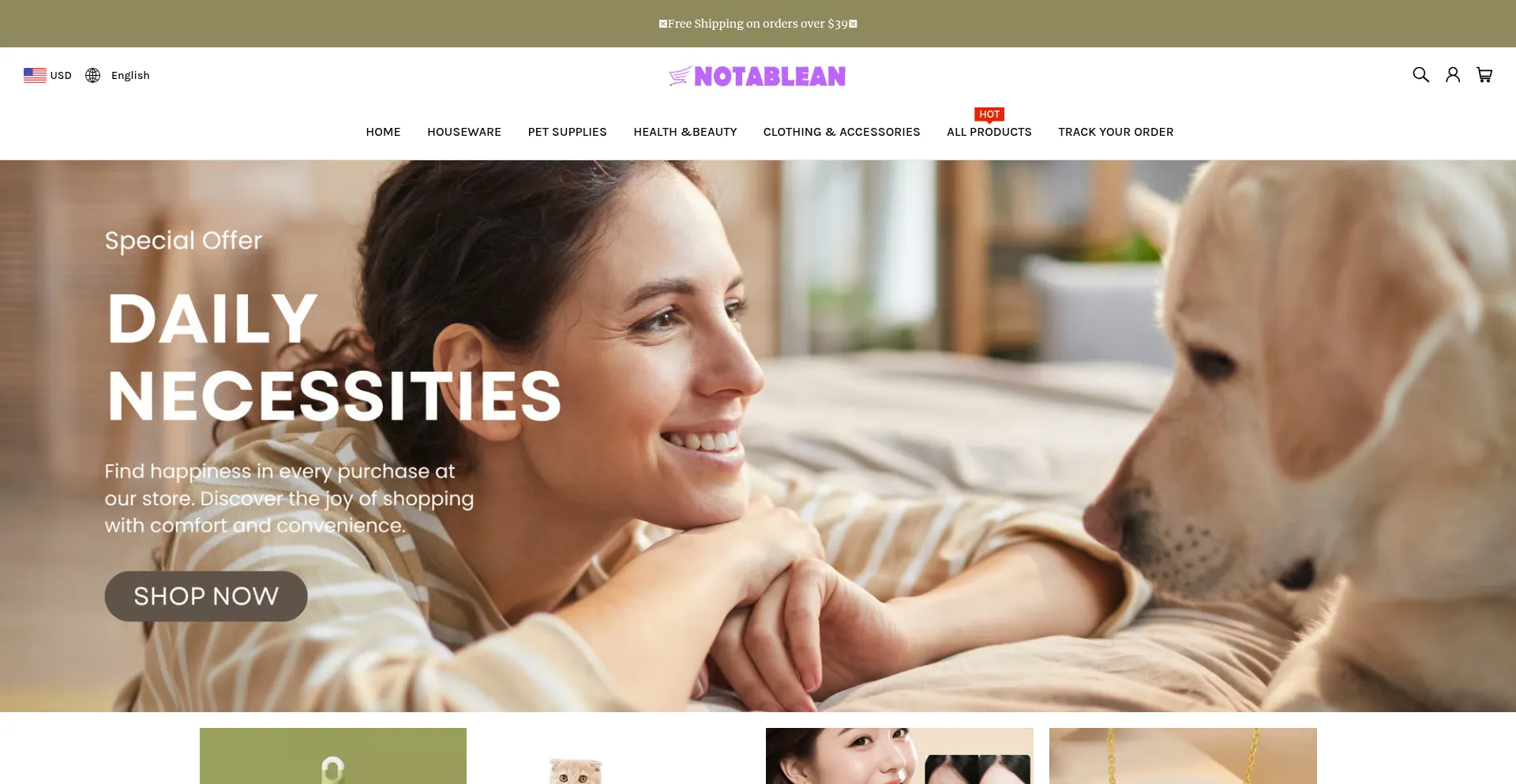 Website screenshot of Notablean.com