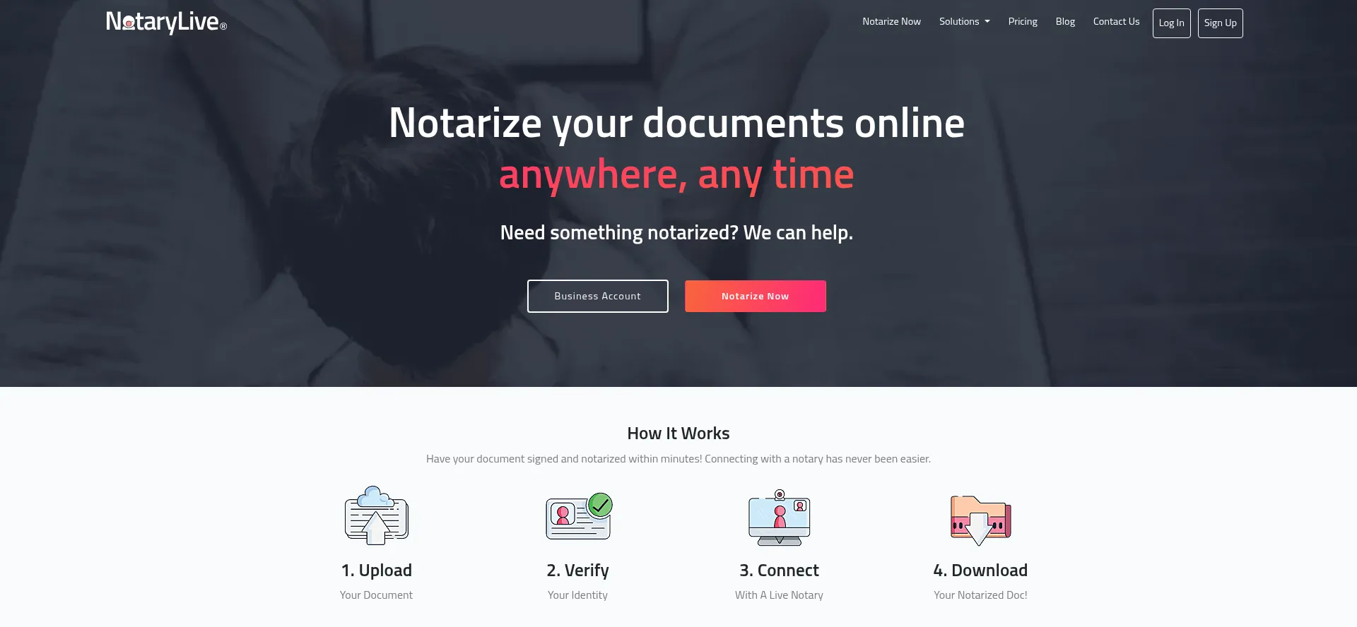 Website screenshot of Notarylive.com