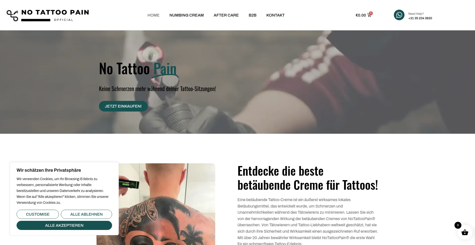 Website screenshot of Notattoopain.de