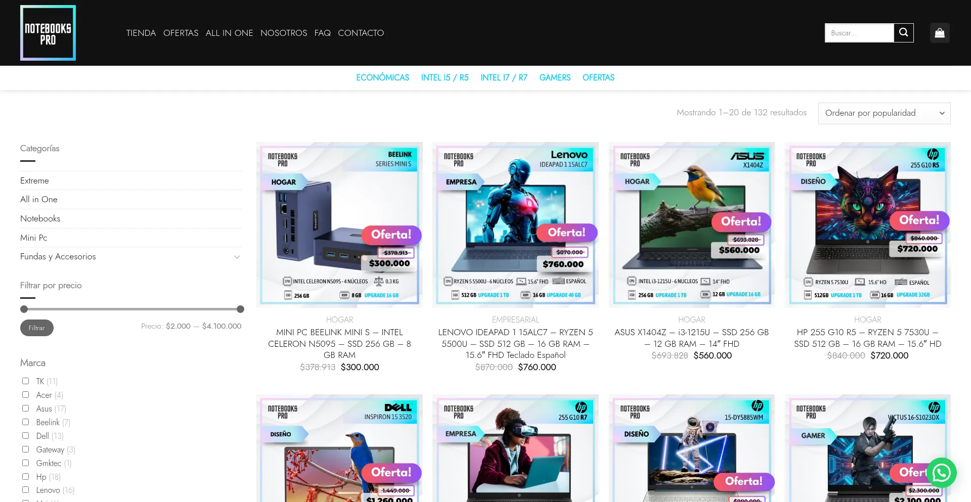 Website screenshot of Notebookspro.ar