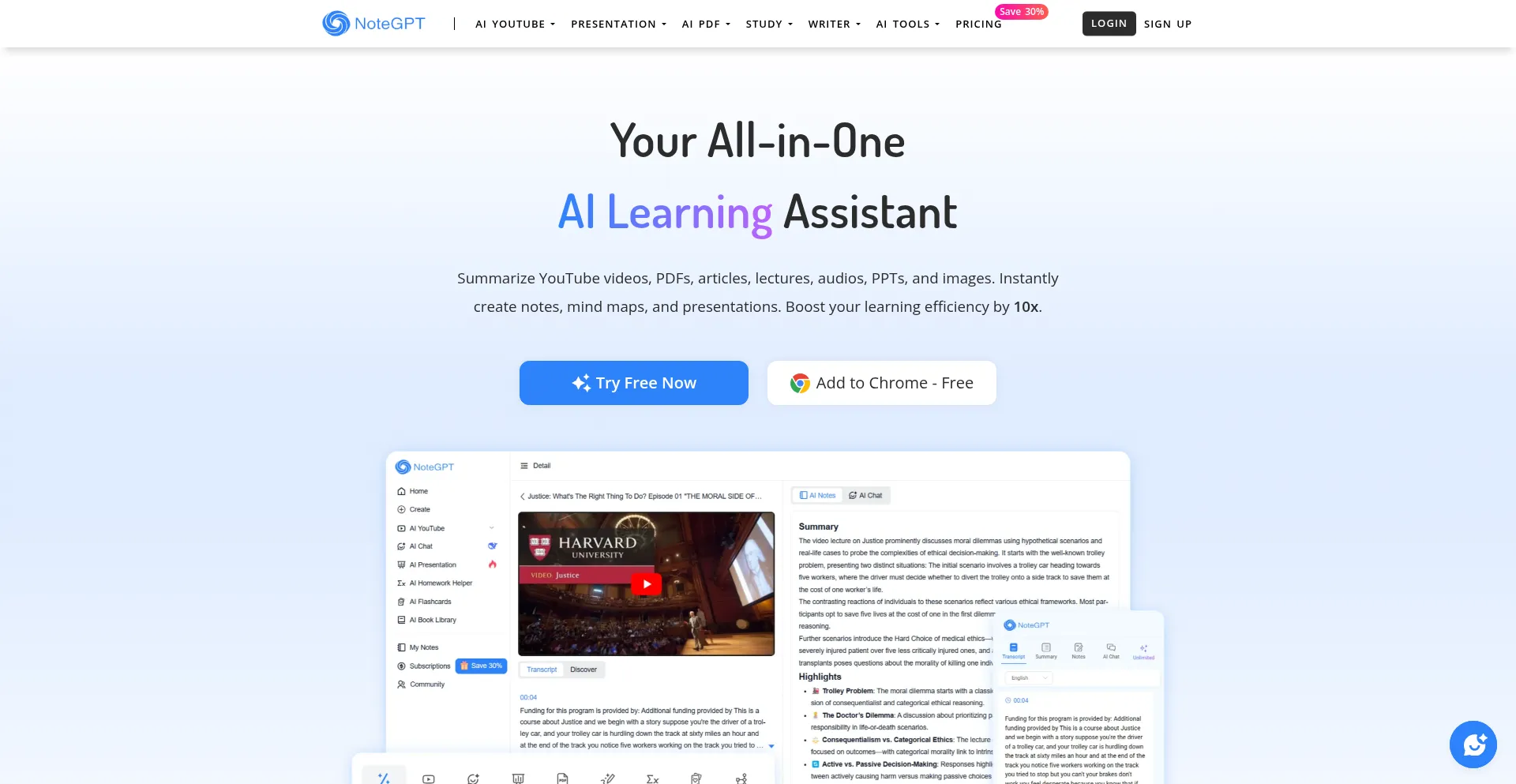 Website screenshot of Notegpt.io