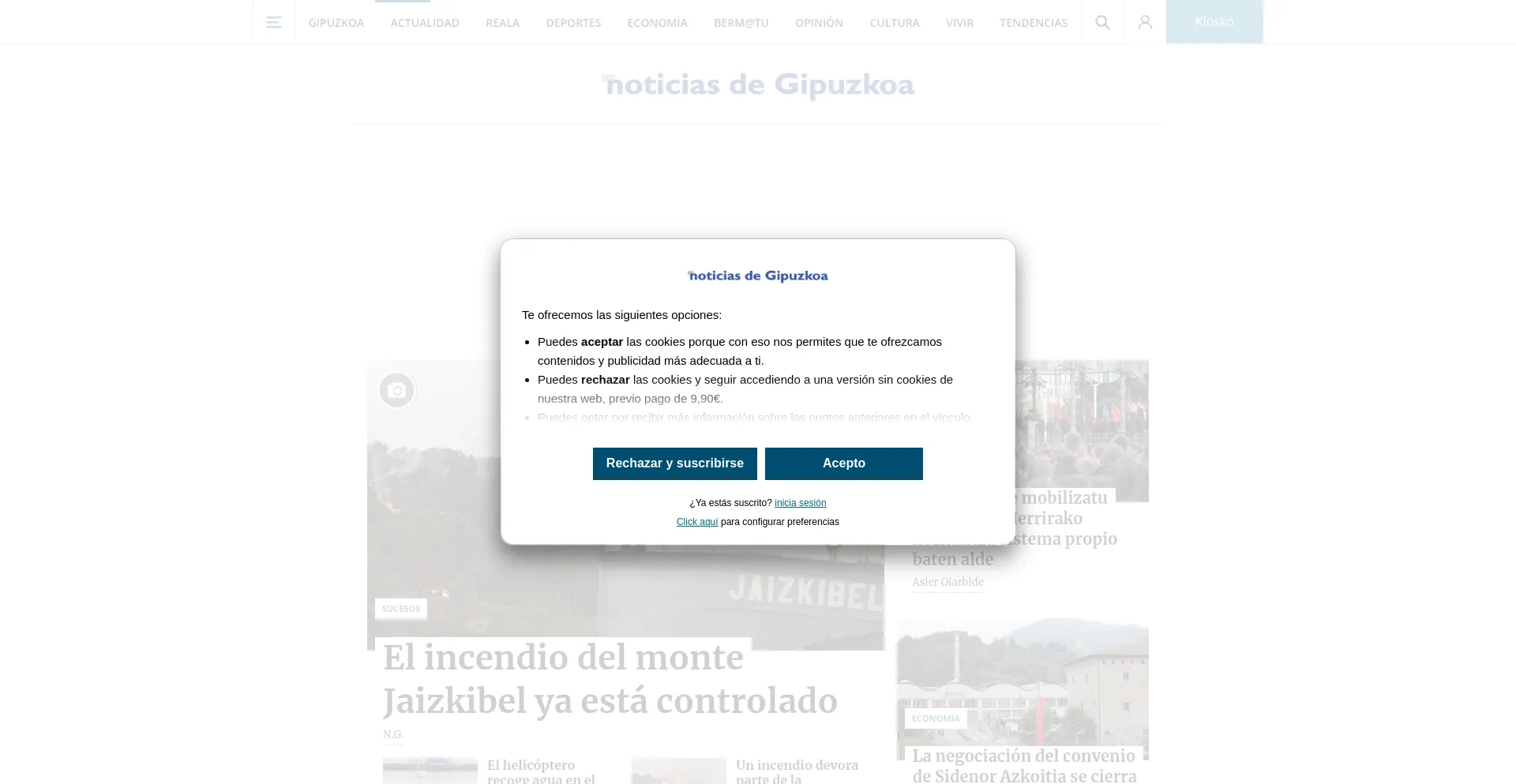 Website screenshot of Noticiasdegipuzkoa.eus