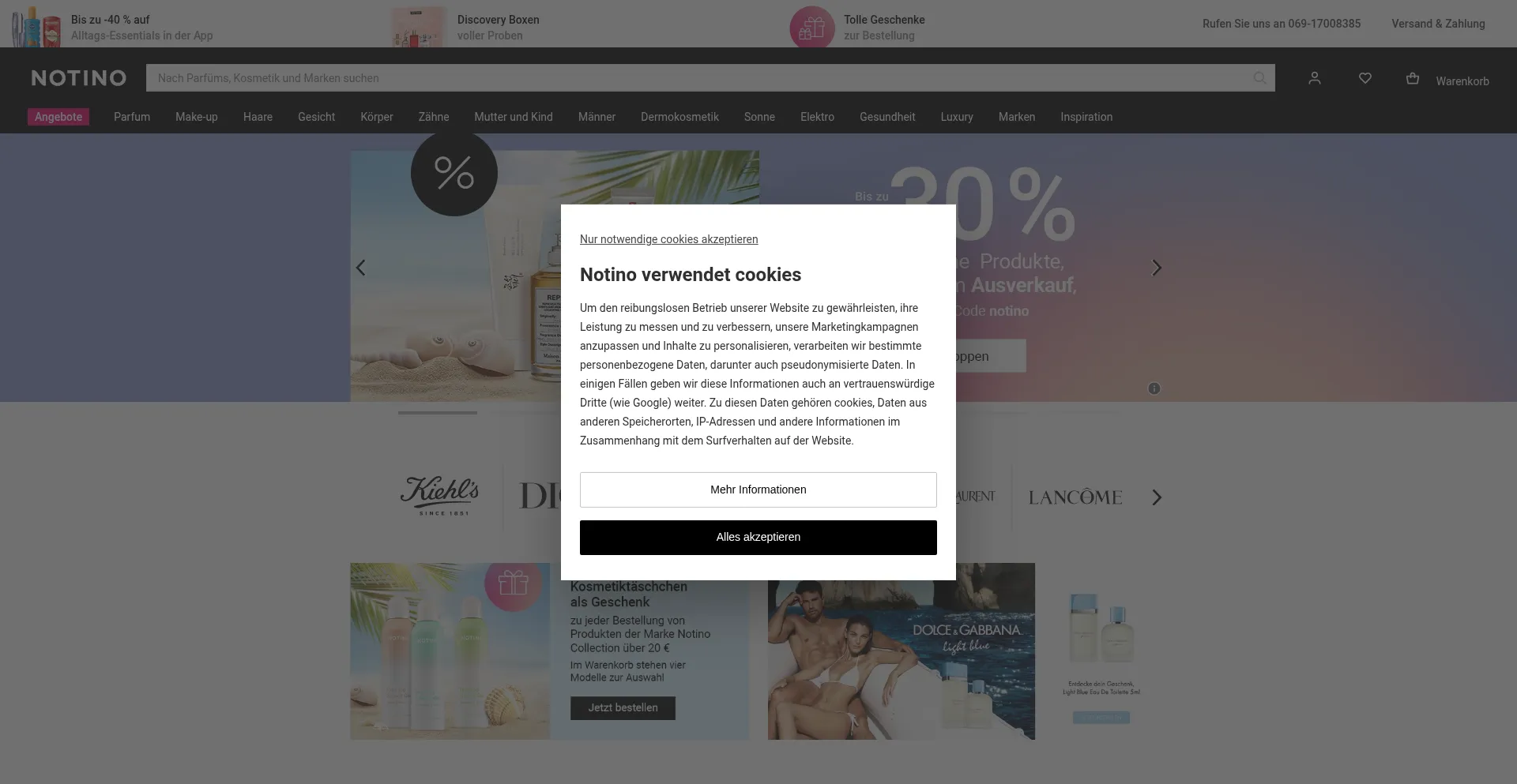 Website screenshot of Notino.de