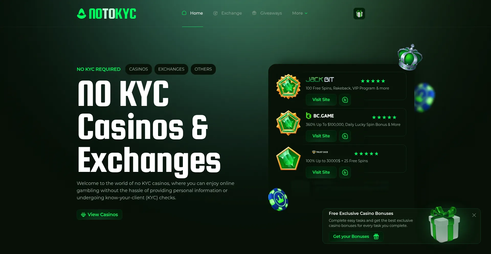 Website screenshot of Notokyc.com
