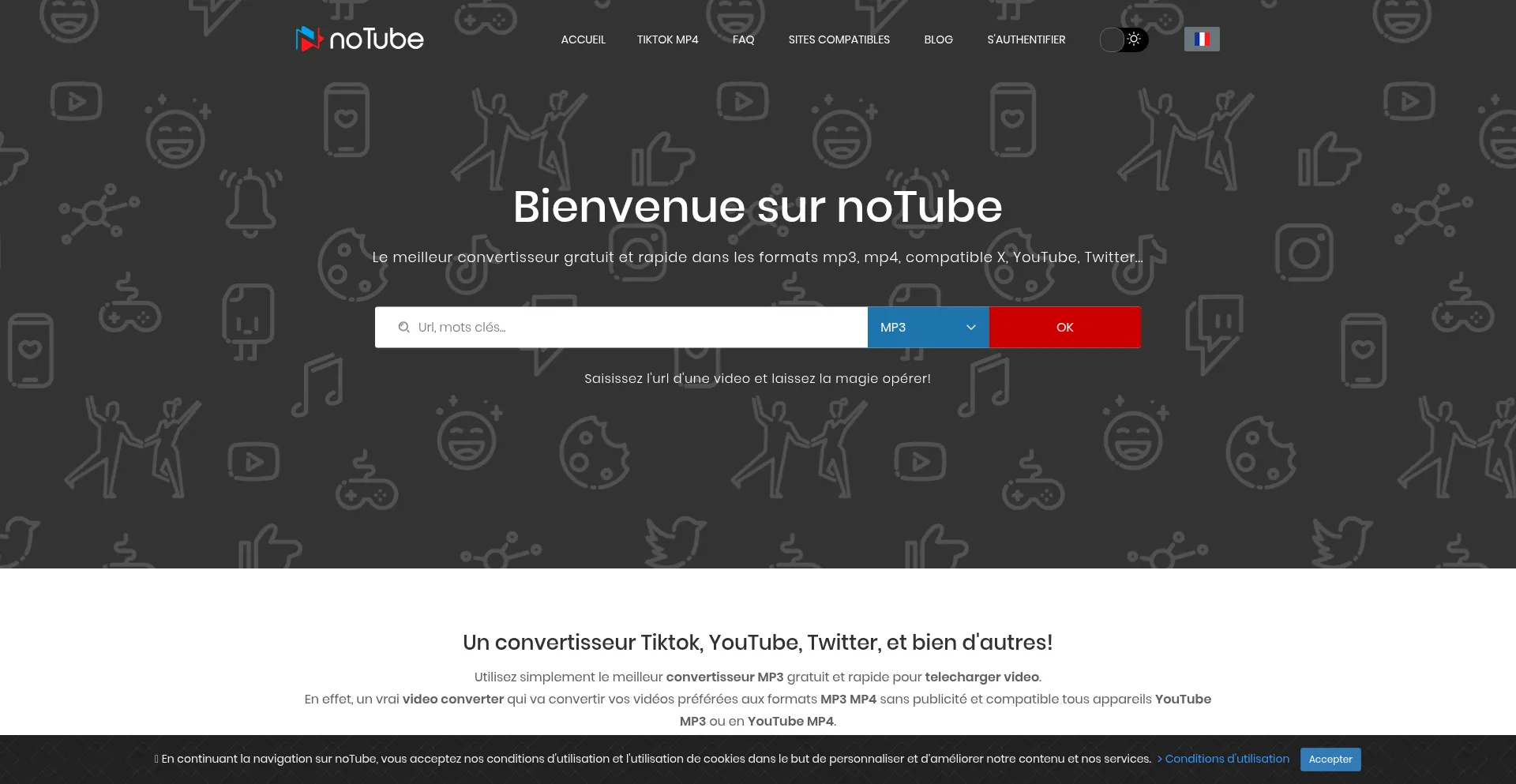 Website screenshot of Notube.io