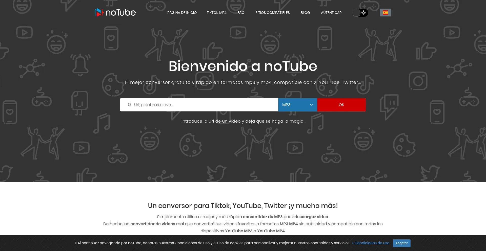 Website screenshot of Notube.si