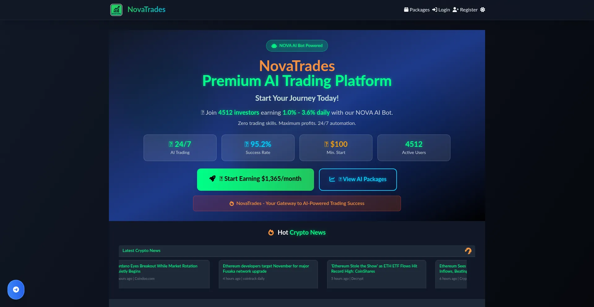 Website screenshot of Novatrades.net