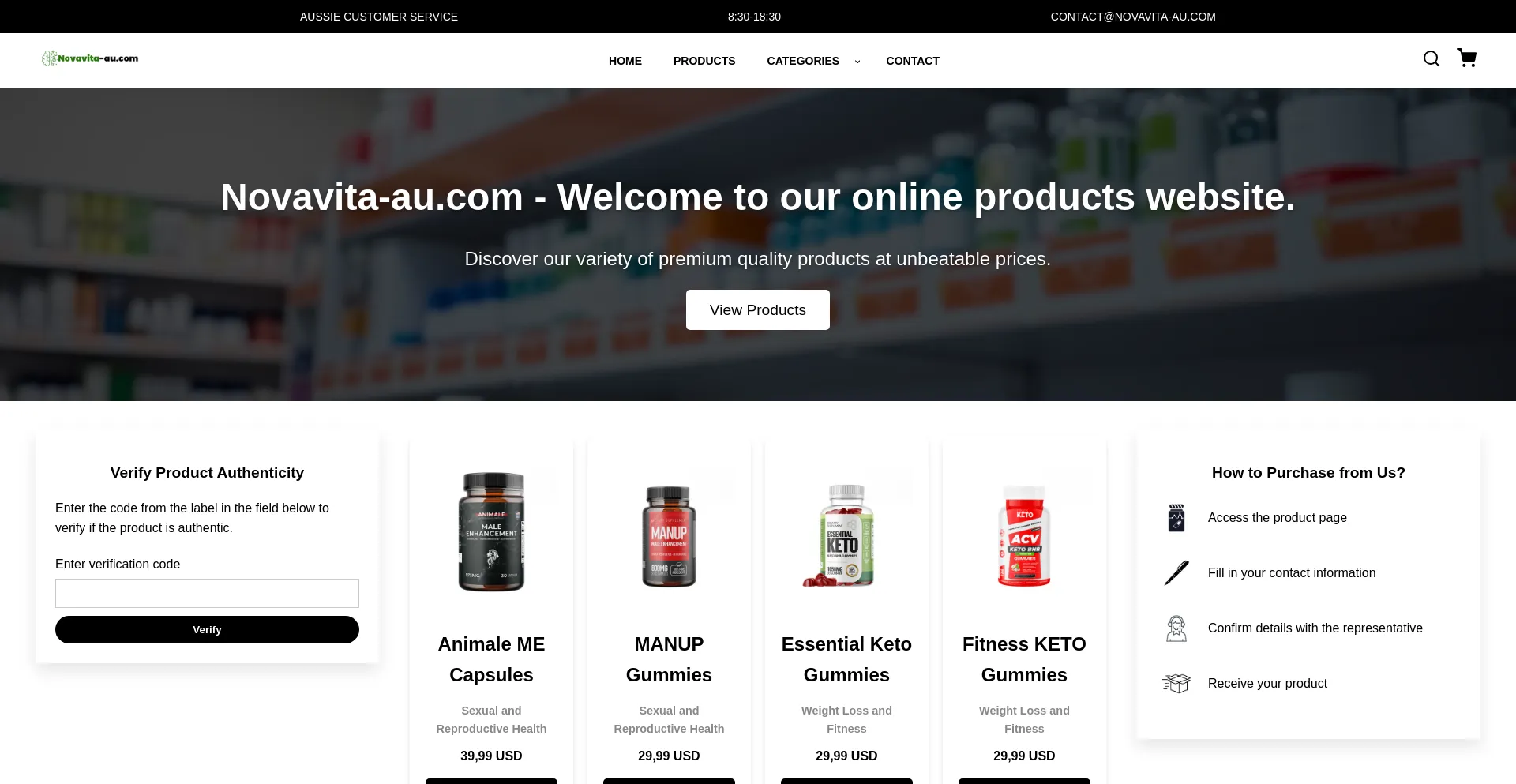 Website screenshot of Novavita-au.com