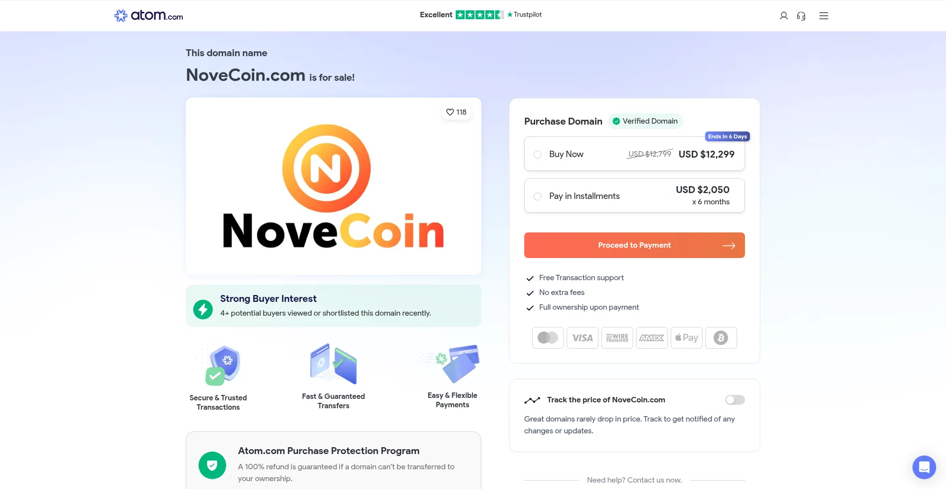 Website screenshot of Novecoin.com