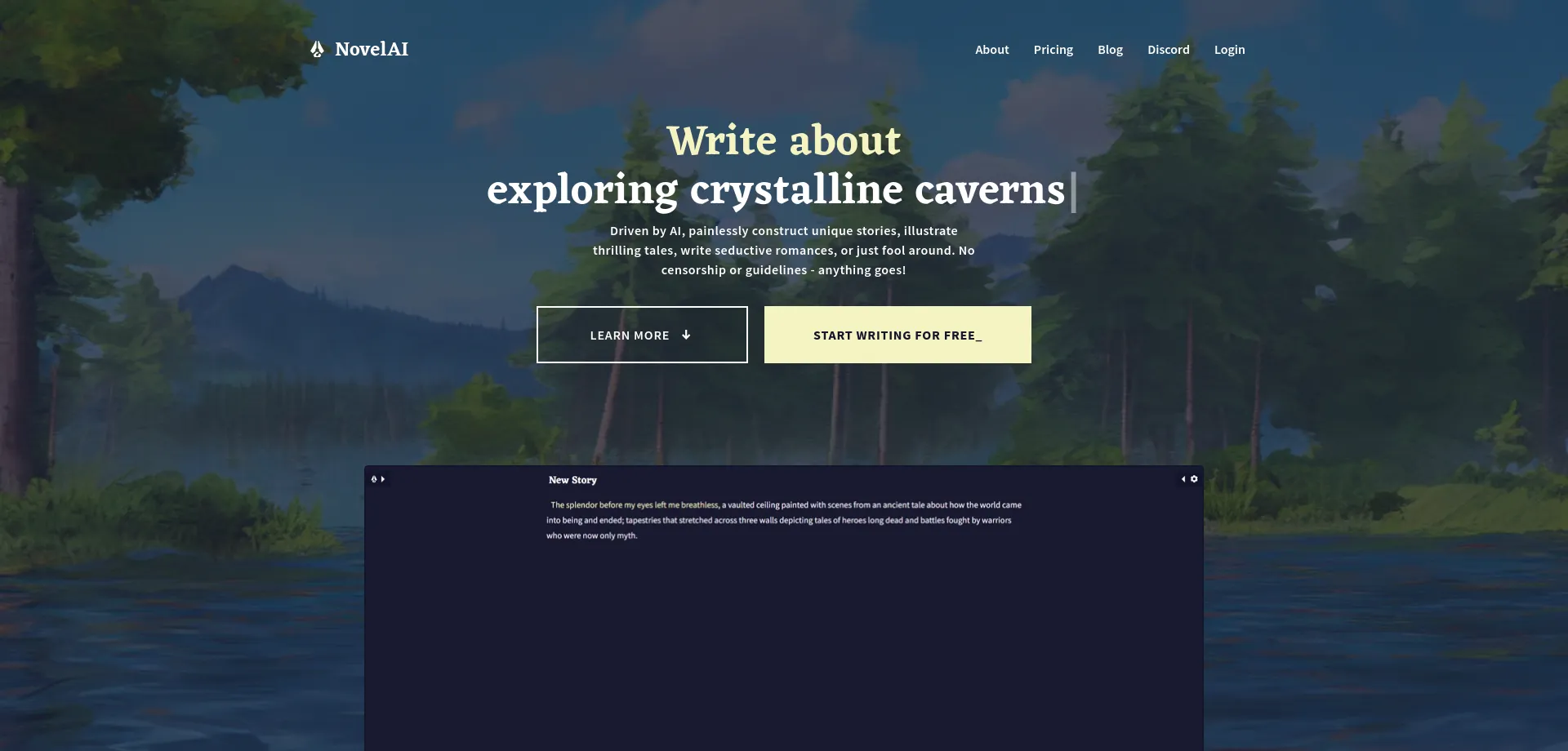 Website screenshot of Novelai.net