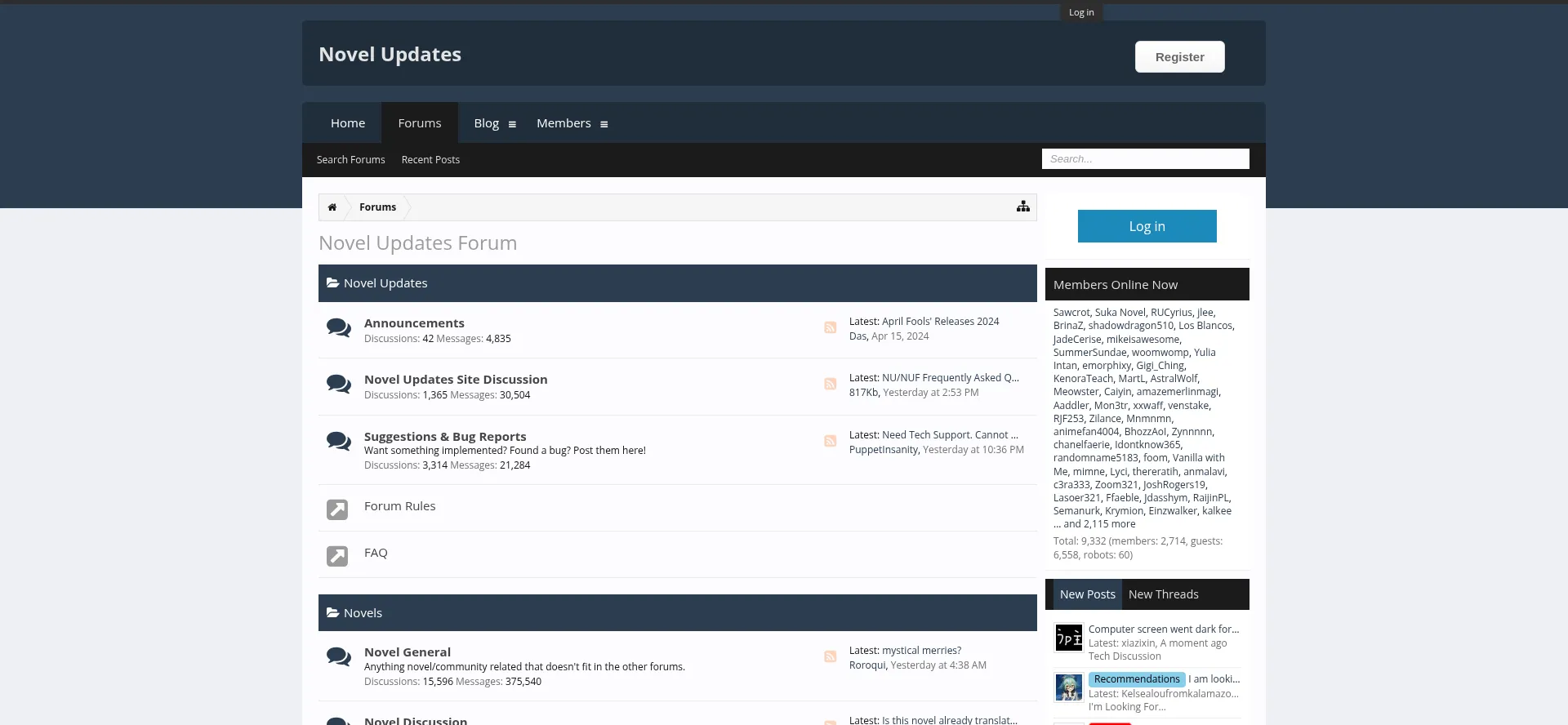 Website screenshot of Novelupdatesforum.com