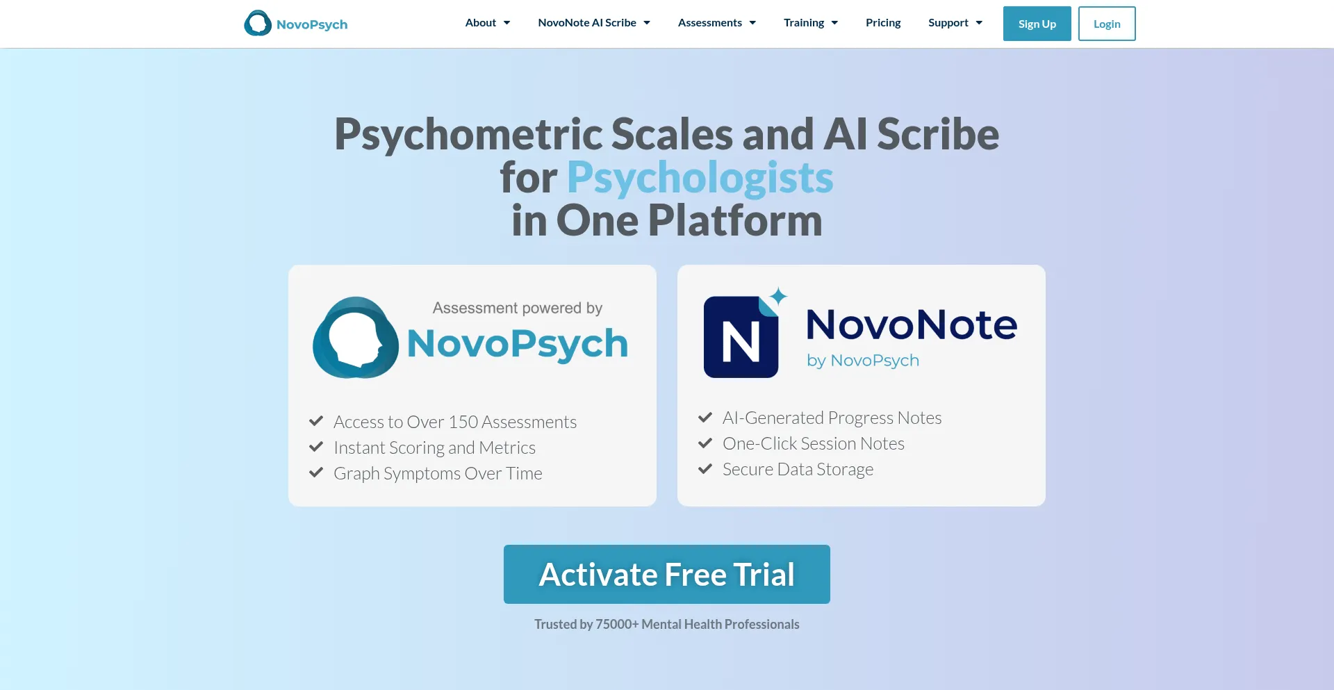 Website screenshot of Novopsych.com