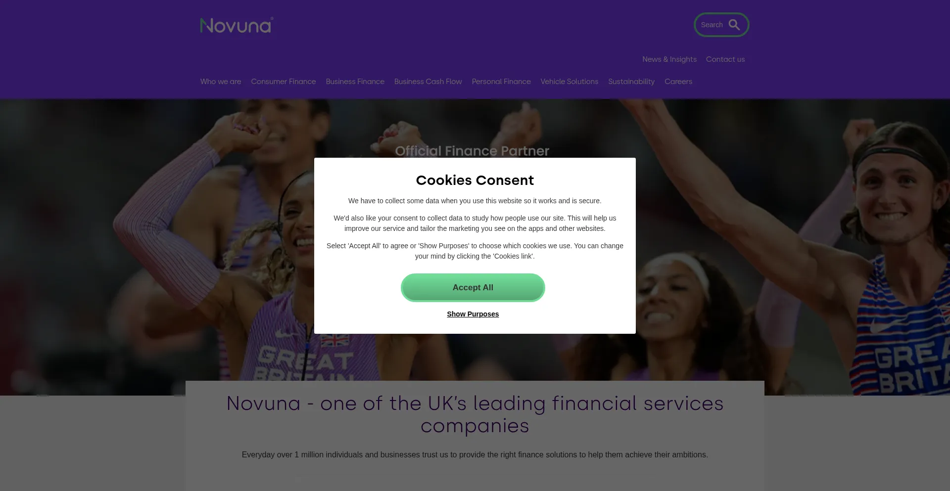 Website screenshot of Novuna.co.uk