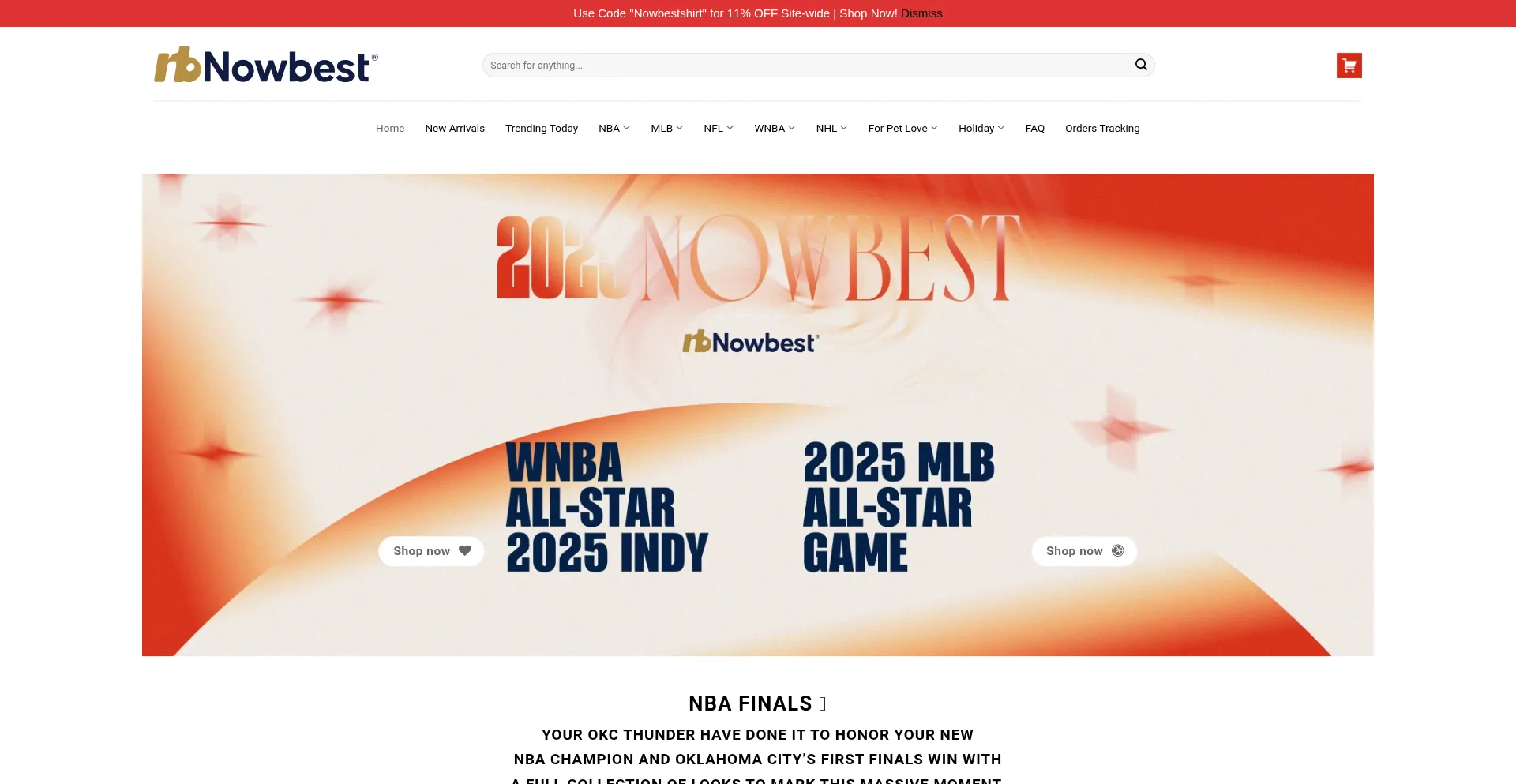 Website screenshot of Nowbestshirt.com