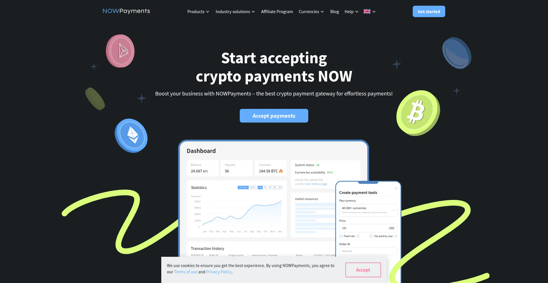 Website screenshot of Nowpayments.io