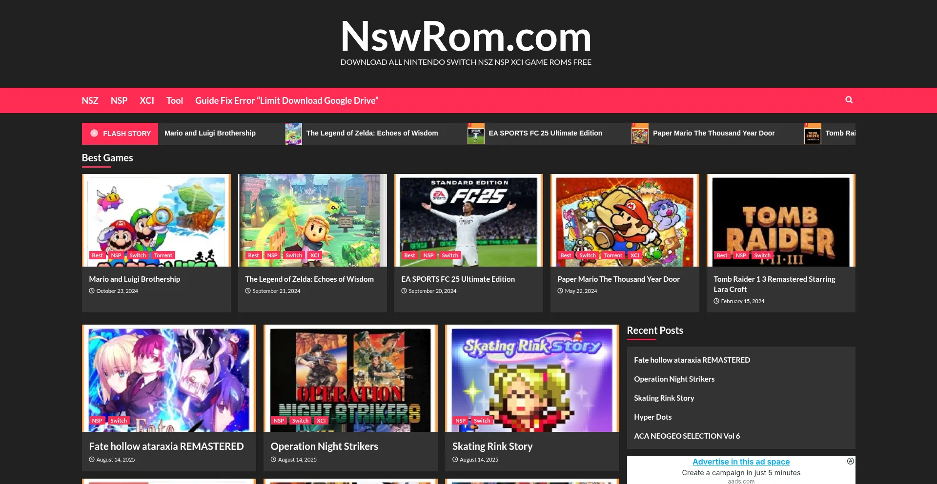 Website screenshot of Nswrom.com