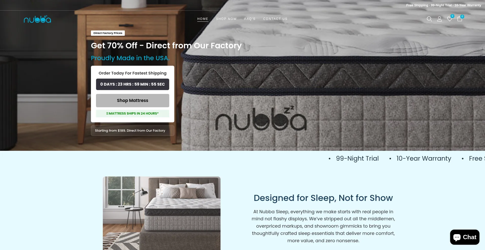 Website screenshot of Nubbasleep.com