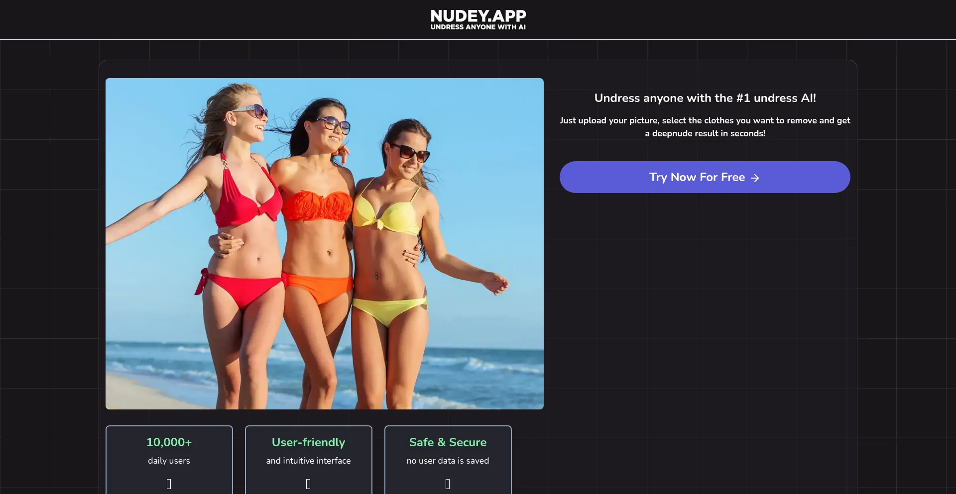 Website screenshot of Nudey.app
