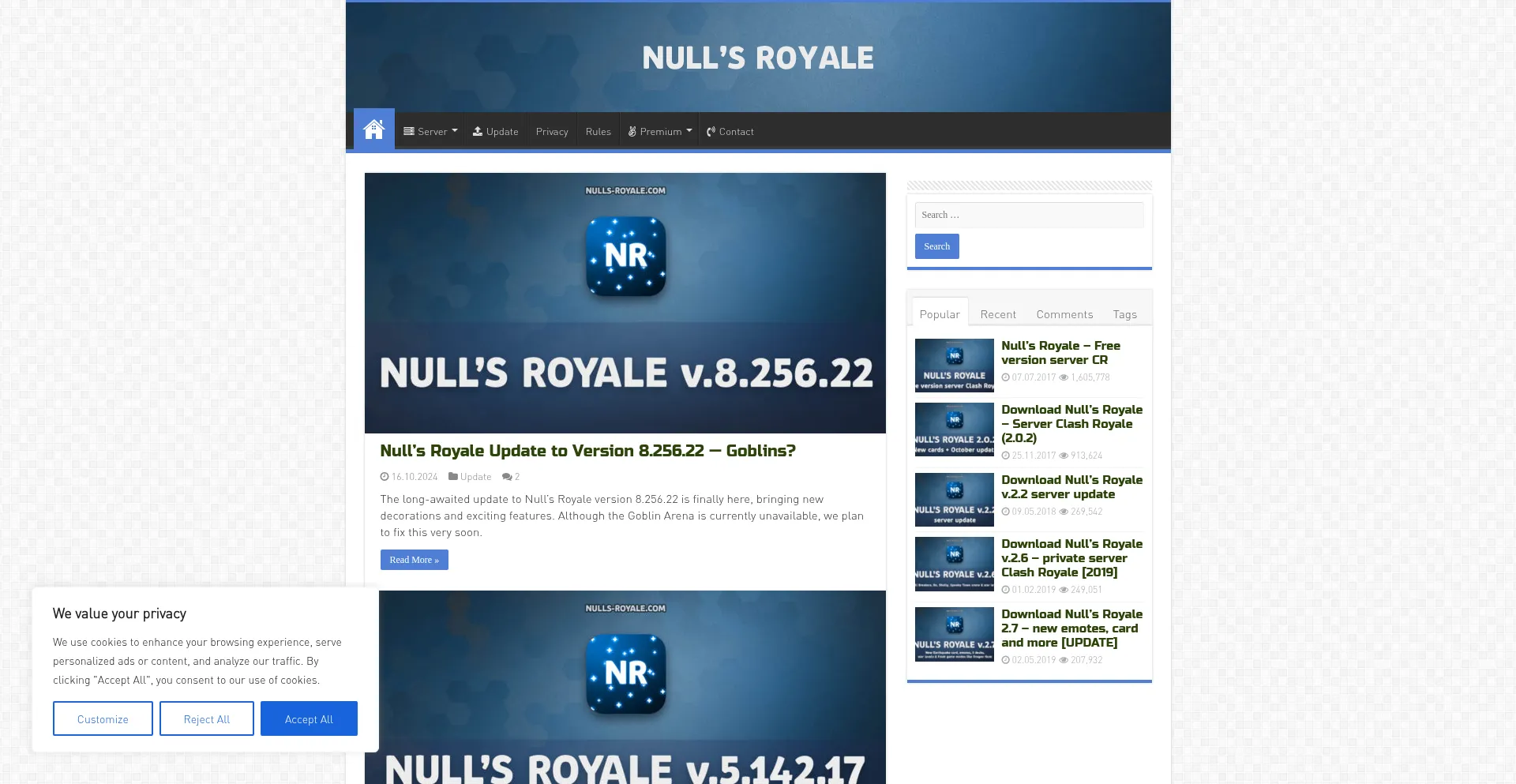 Website screenshot of Nulls-royale.com