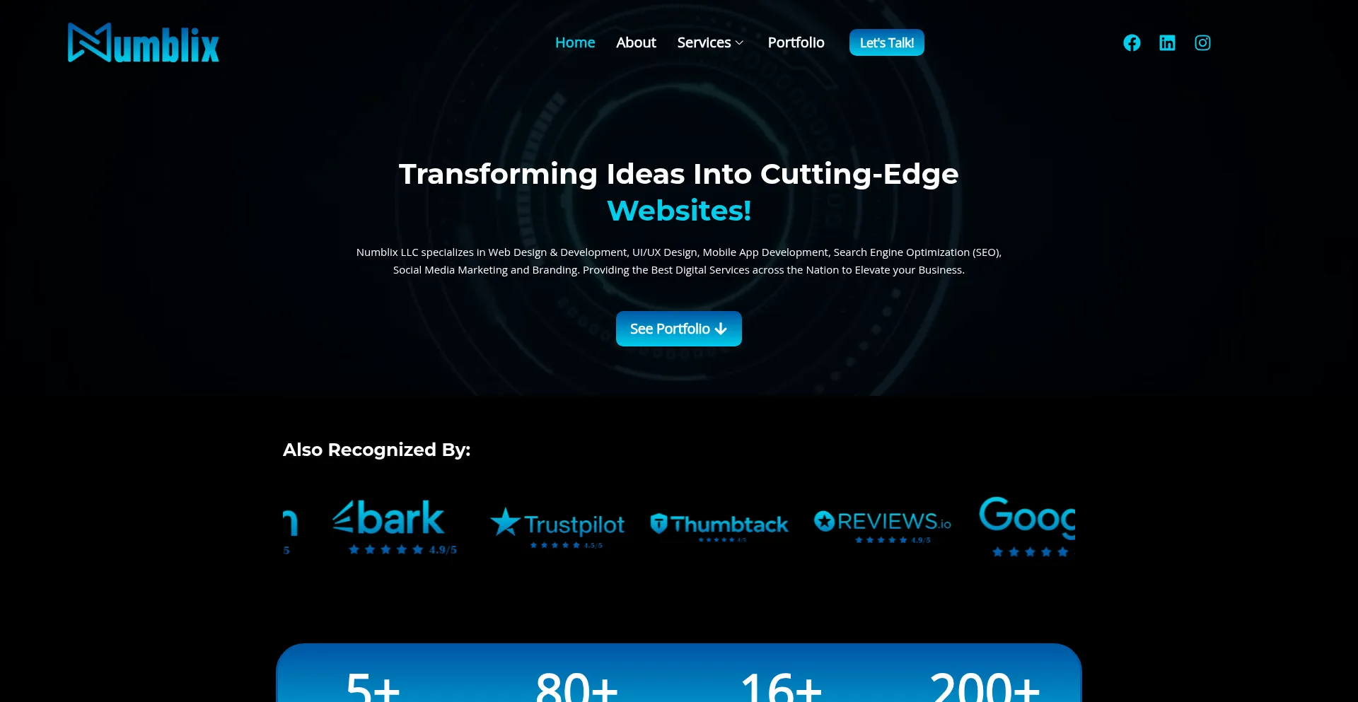 Website screenshot of Numblix.com