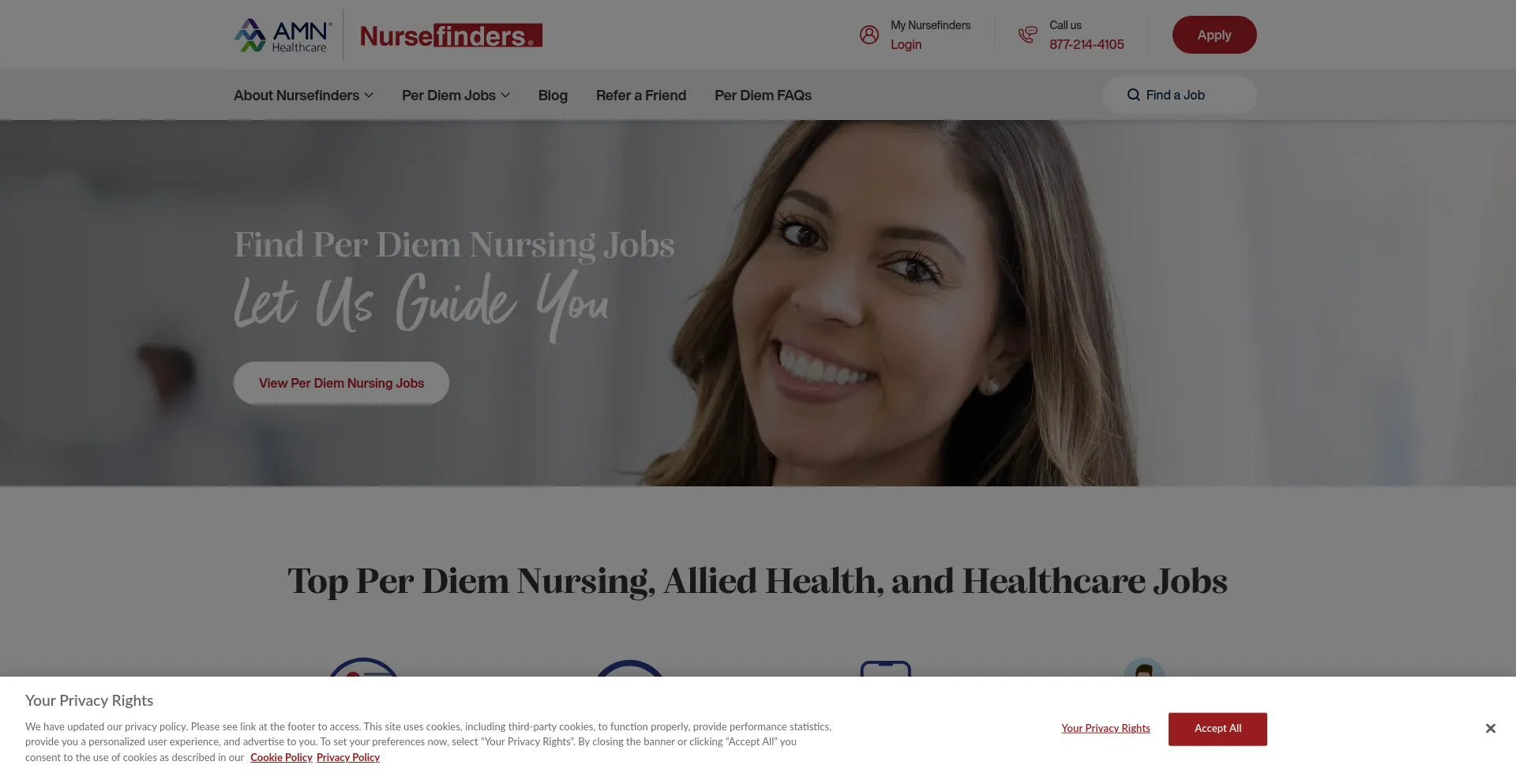 Website screenshot of Nursefinders.com